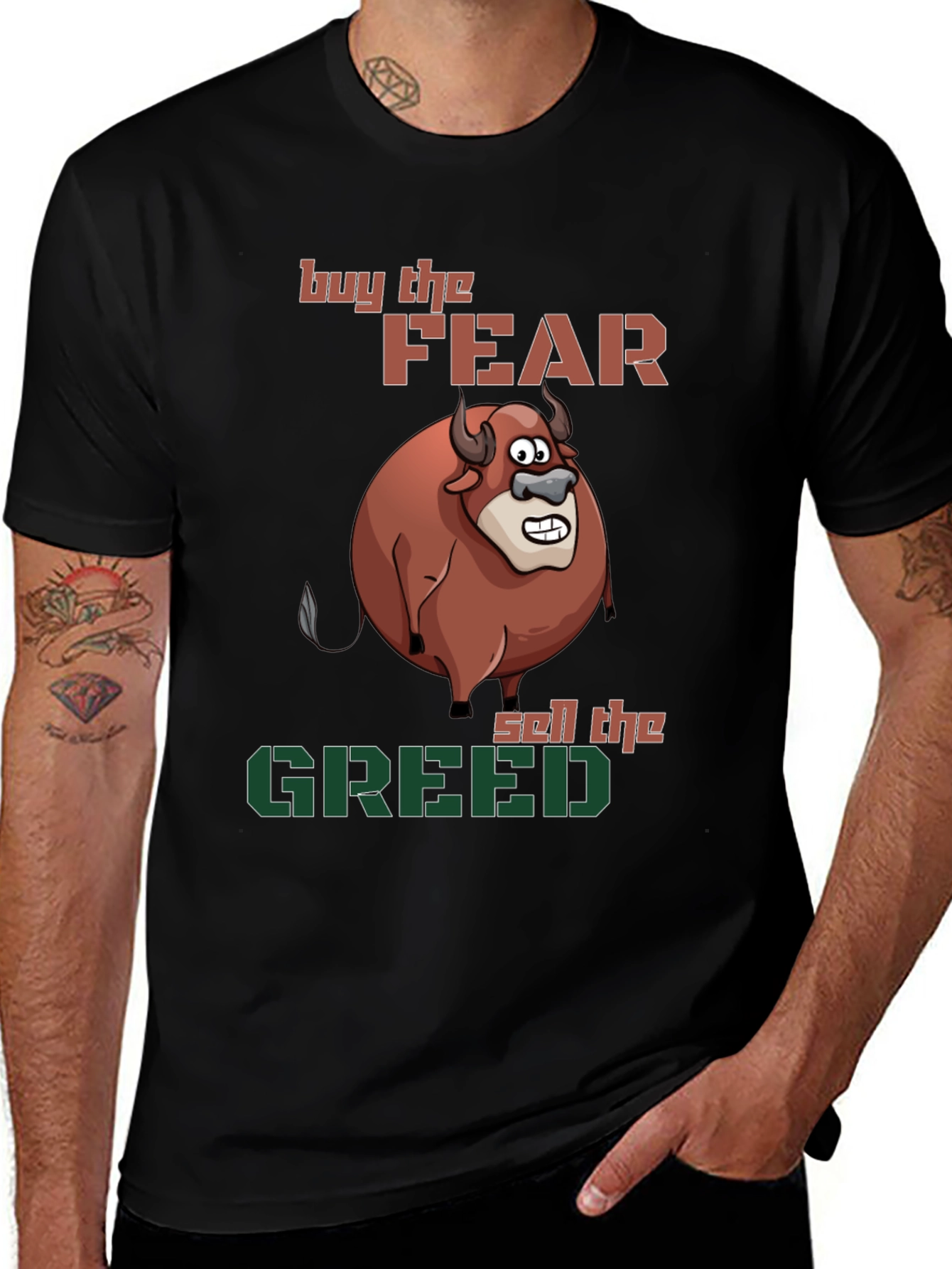 Variant 9 of Buy the Fear, Sell the Greed T-Shirt - Stock Market Bull
