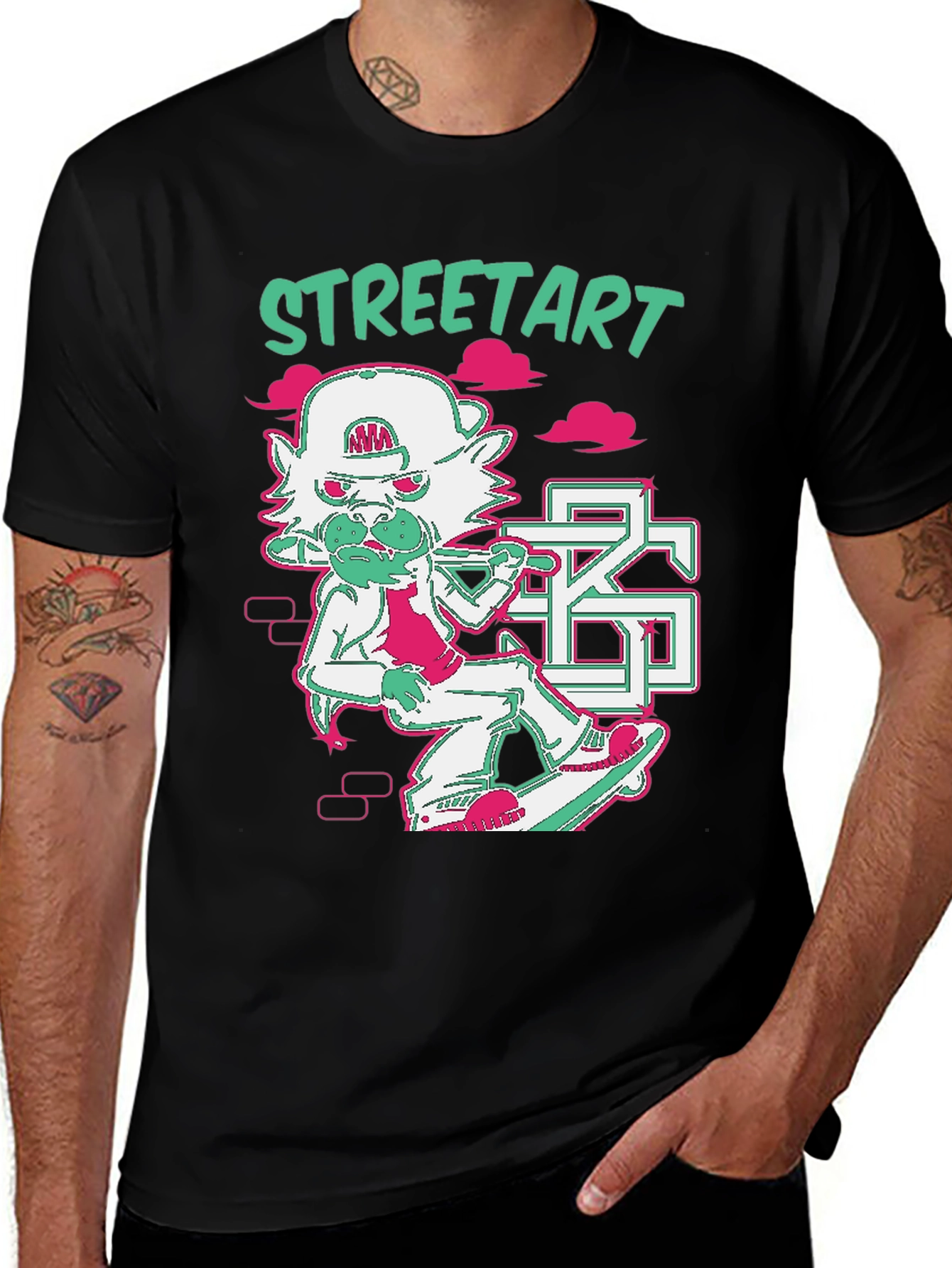 Variant 6 of Streetart Monkey Skateboard T-Shirt