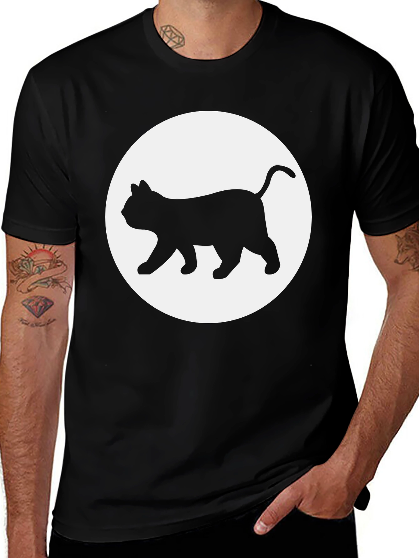 Variant 9 of Cat Silhouette Graphic T-Shirt - Black