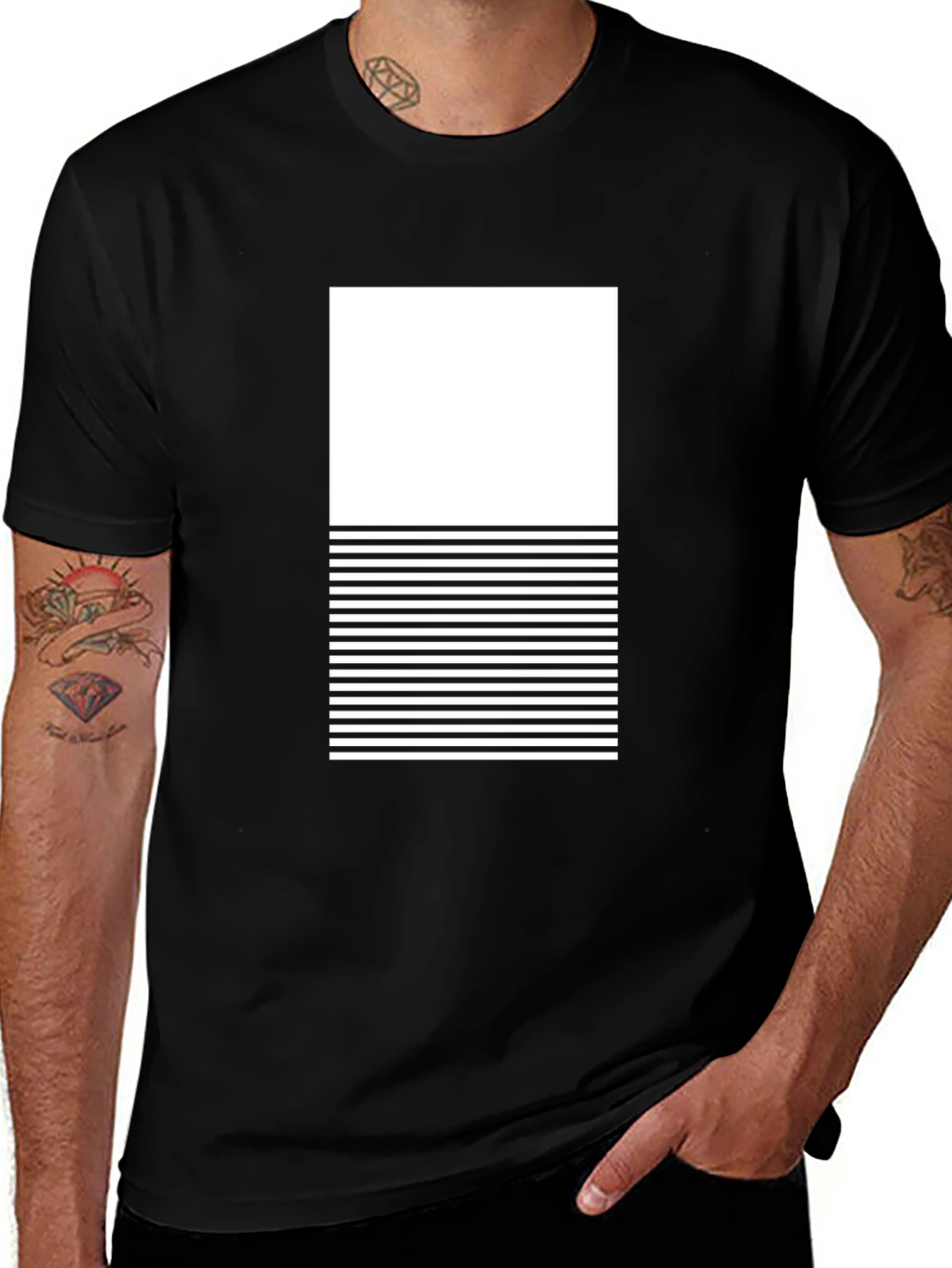Modern Graphic Tee - Black with White Stripe Design