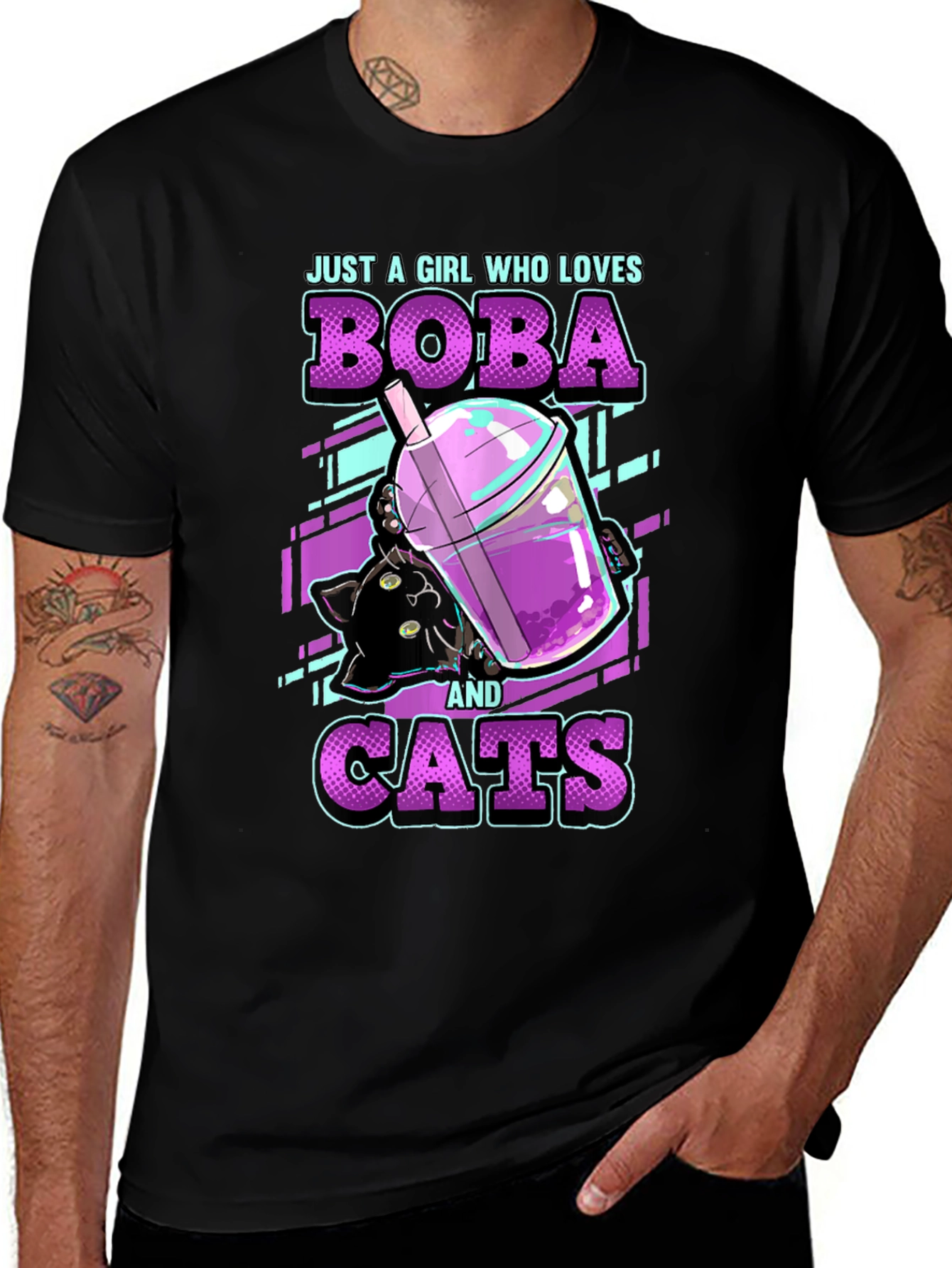Variant 12 of Boba & Cats Graphic Tee - Just a Girl Who Loves