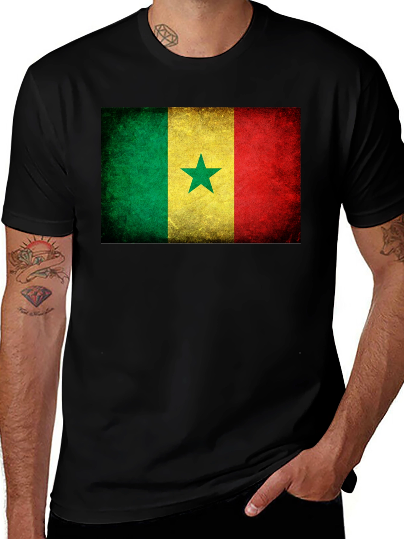 Senegal Flag Graphic T-Shirt - Black Cotton Tee