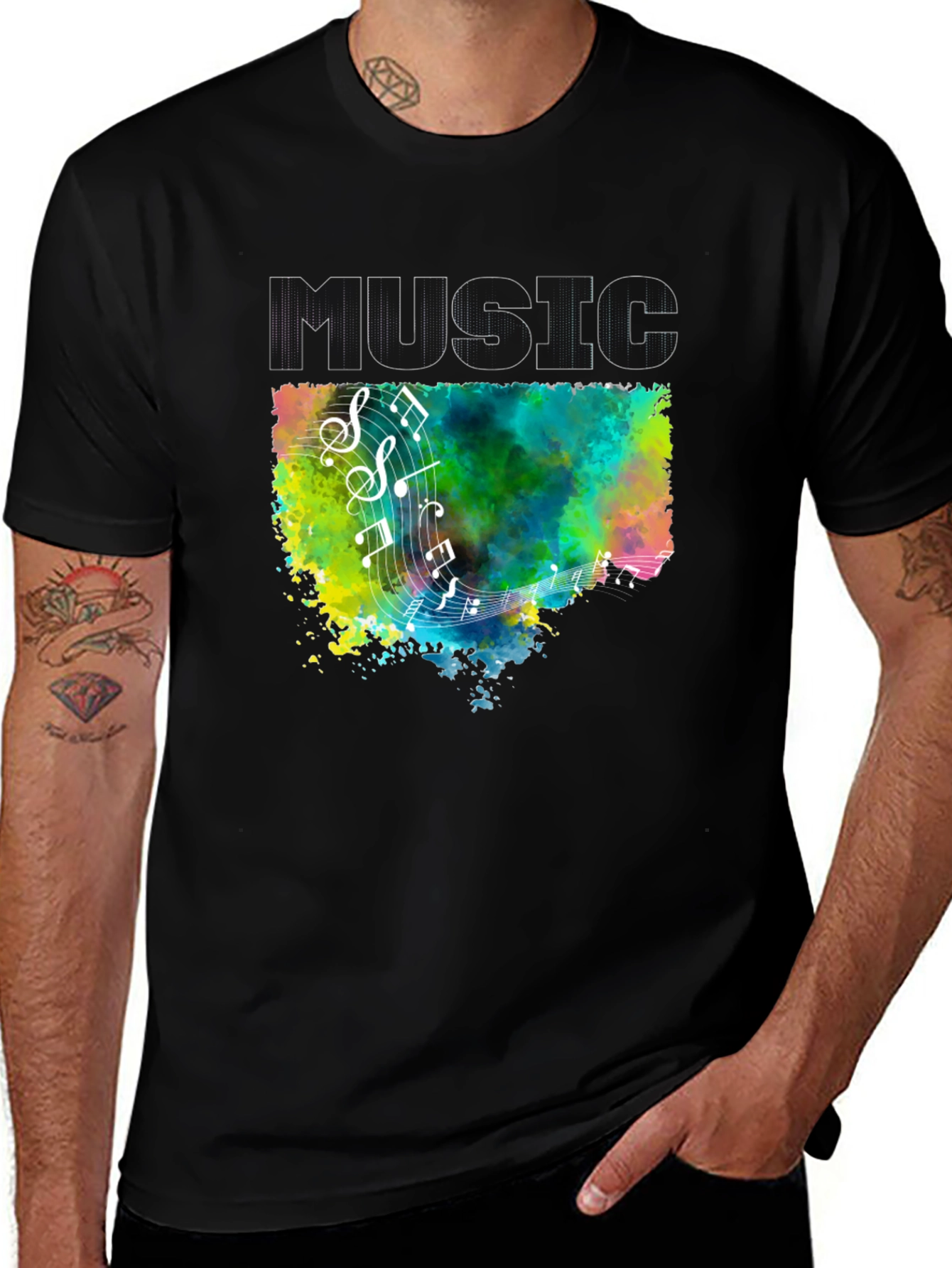 Variant 26 of Music Notes Graphic Black T-Shirt