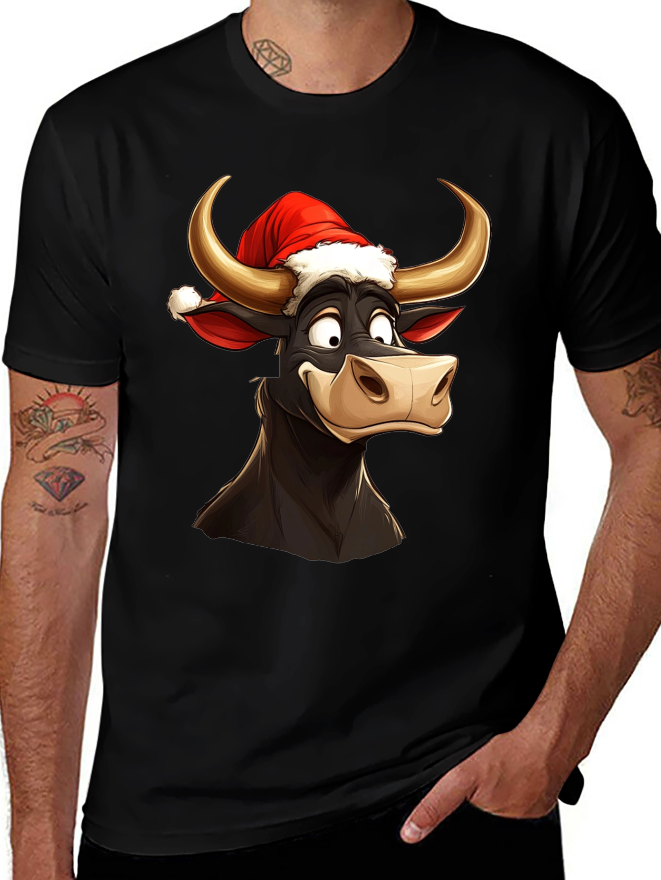 Variant 21 of Festive Bull Graphic Tee - Holiday Apparel