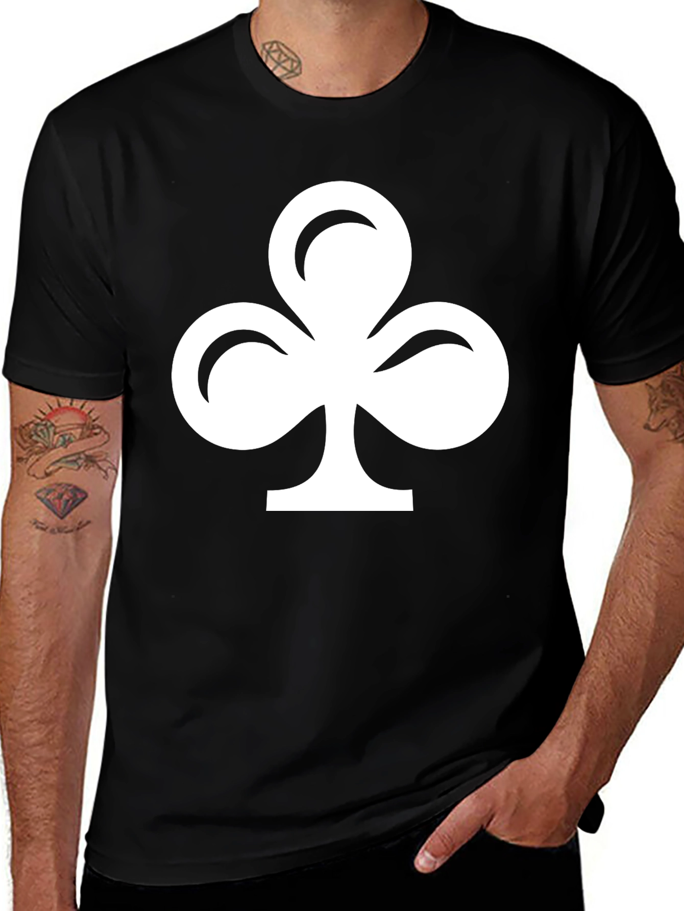 Variant 8 of Black T-Shirt with White Club Suit Symbol