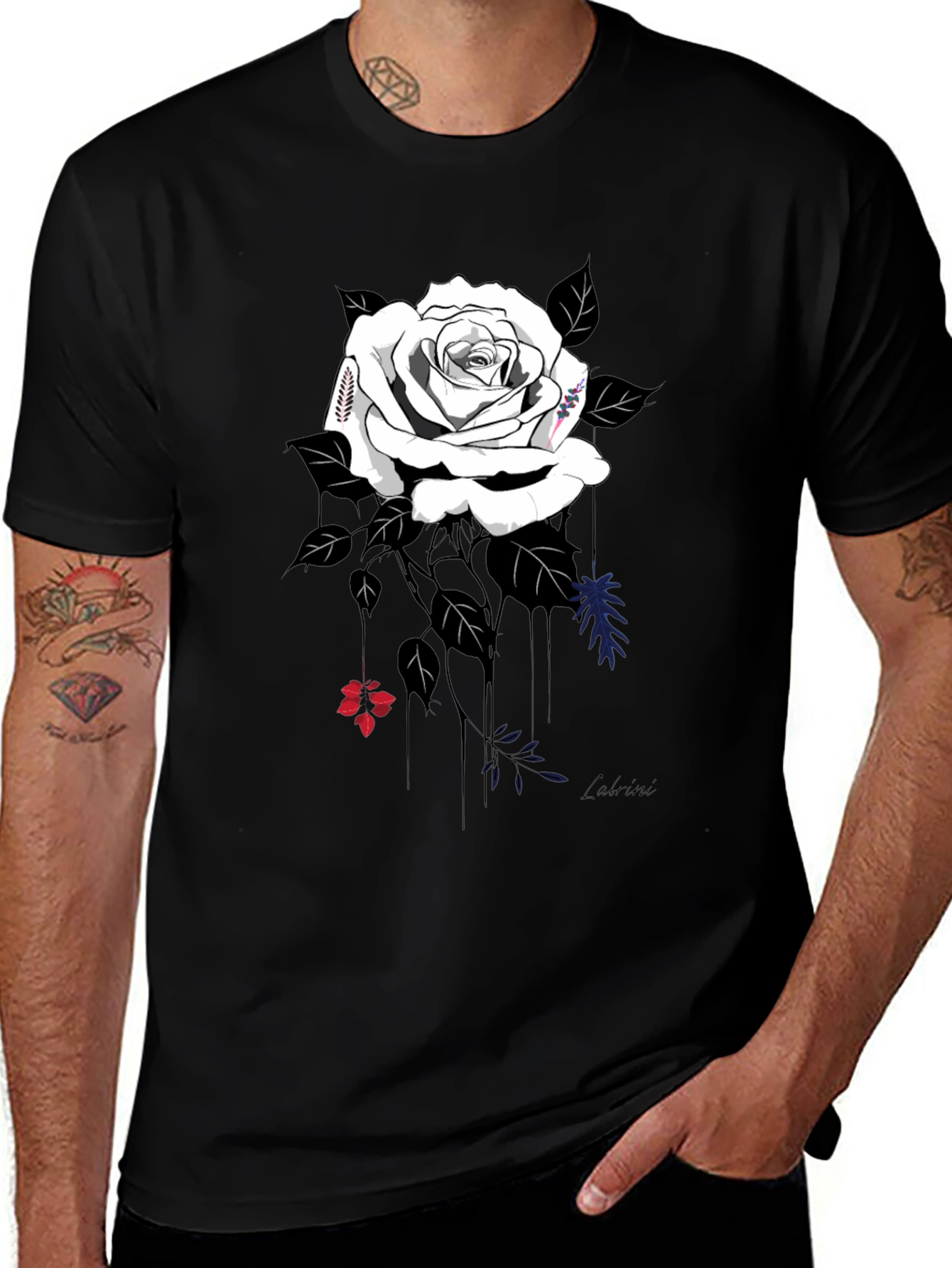 Variant 24 of Elegant Rose Graphic Tee - Stylish Black Cotton Blend