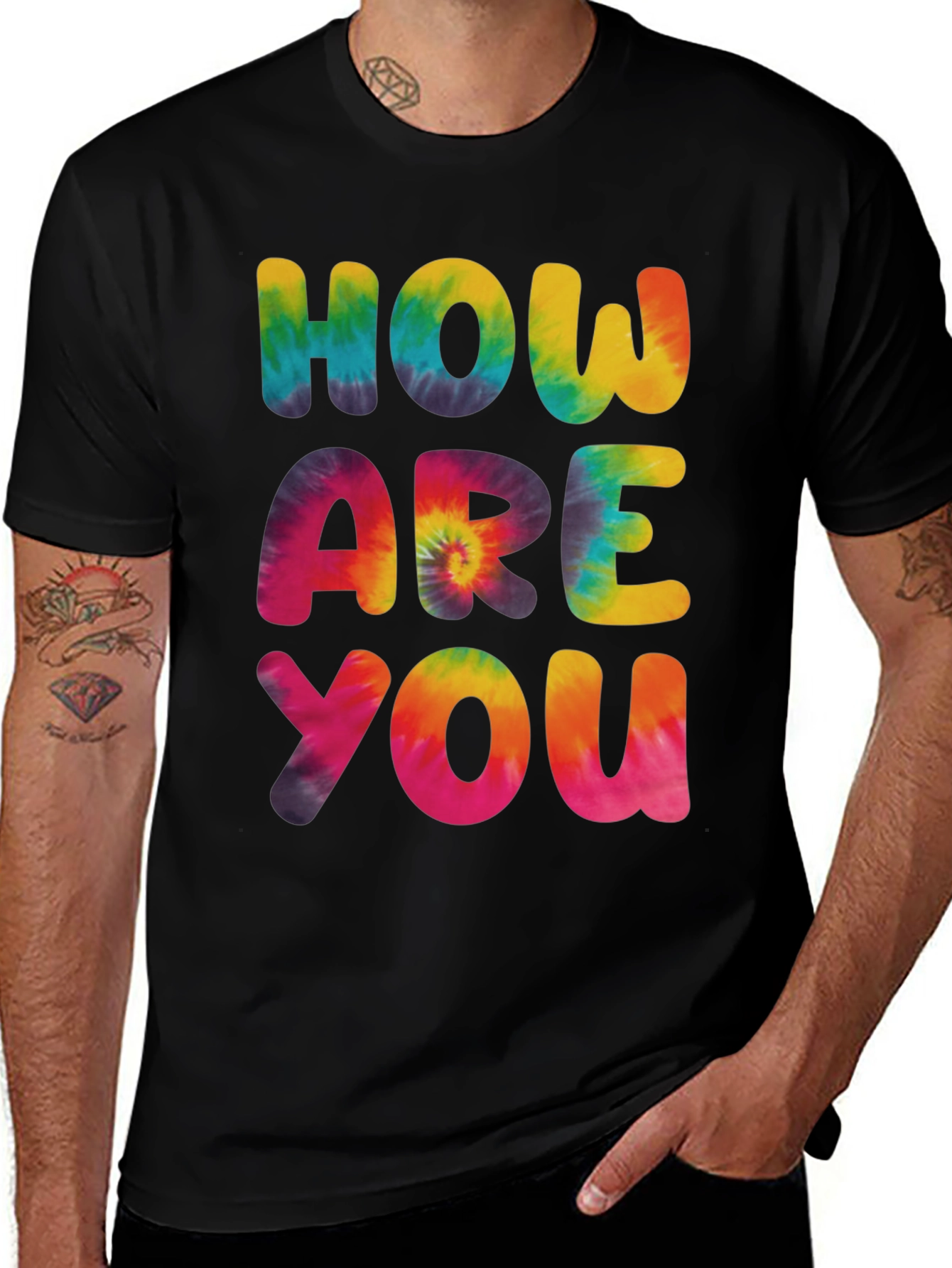 Variant 5 of Tie-Dye 'How Are You' Graphic Tee