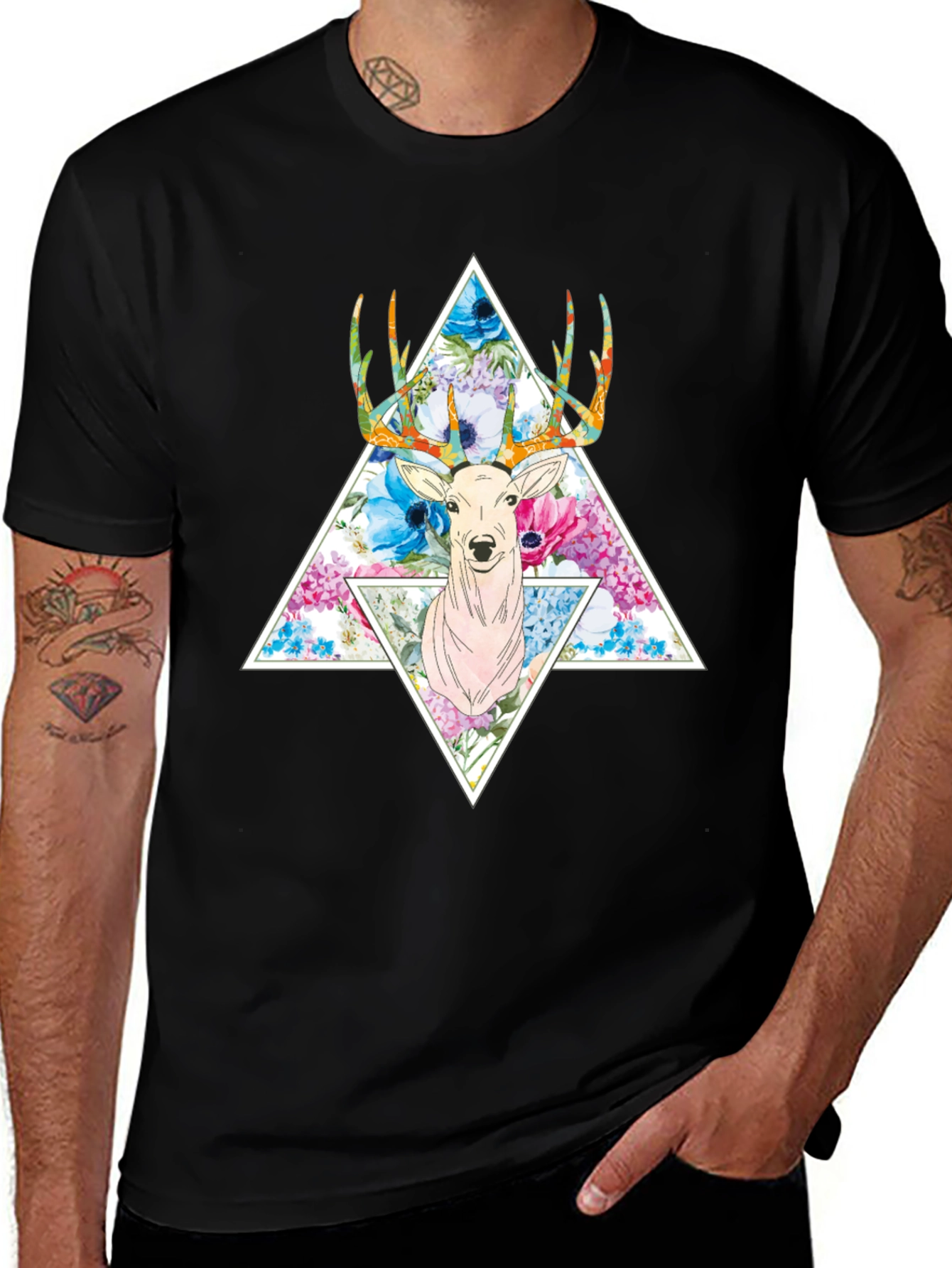 Variant 8 of Deer Floral Triangle Graphic T-Shirt
