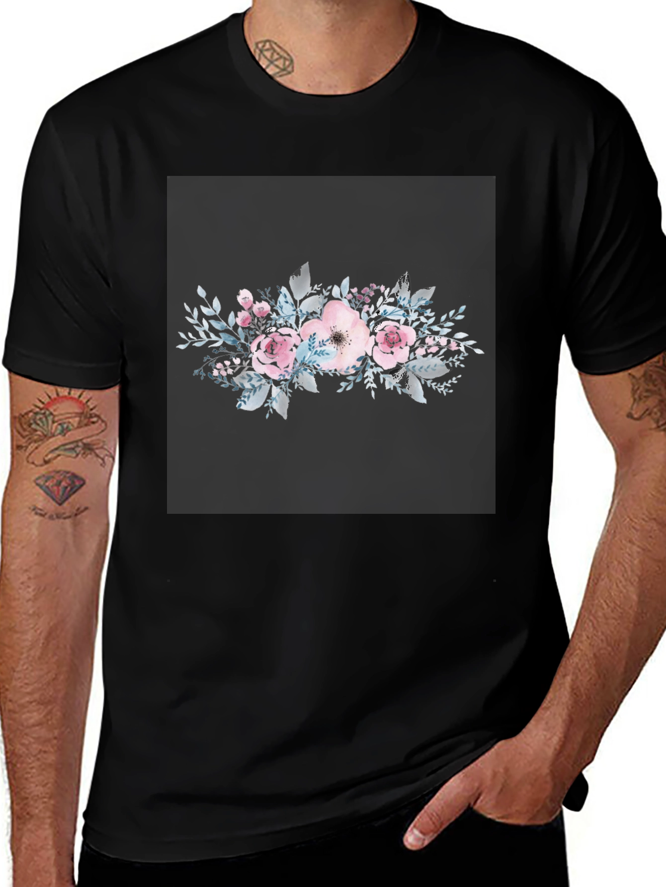 Variant 14 of Floral Bouquet Graphic Tee - Black Cotton T-Shirt