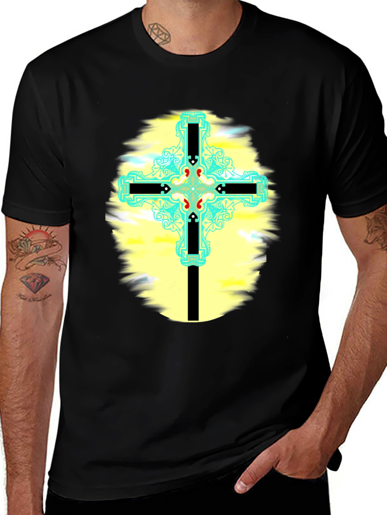Variant 13 of Cross Graphic T-Shirt - Black Cotton Blend