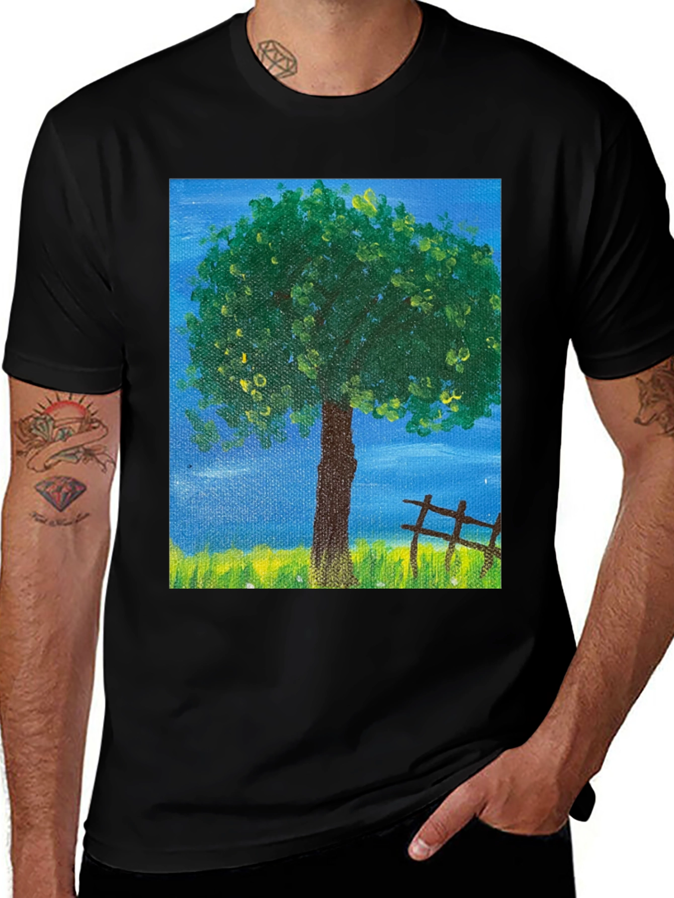 Variant 27 of Tree Painting Graphic Black T-Shirt