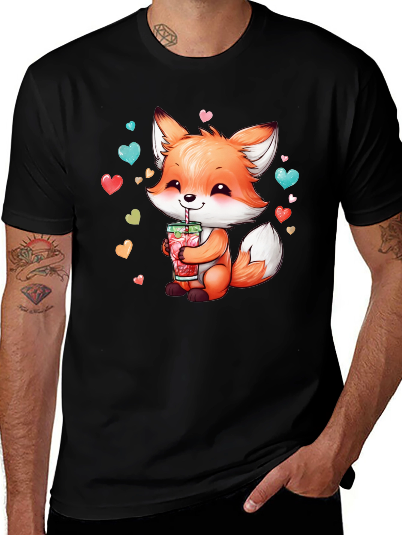 Variant 7 of Cute Fox Drink Tee - Cartoon Animal Lover Shirt
