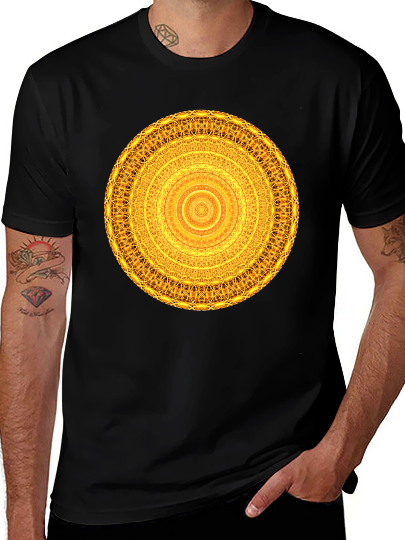 Variant 28 of Black T-Shirt with Golden Mandala Graphic