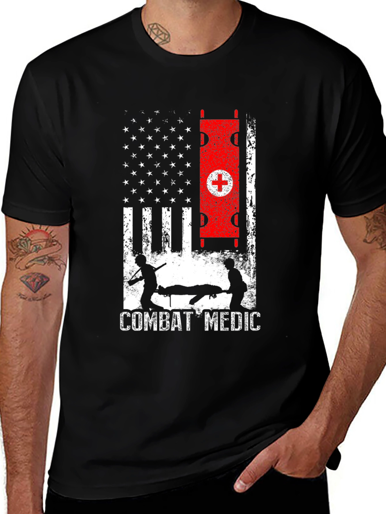 Variant 24 of Combat Medic T-Shirt - Patriotic USA Flag Design