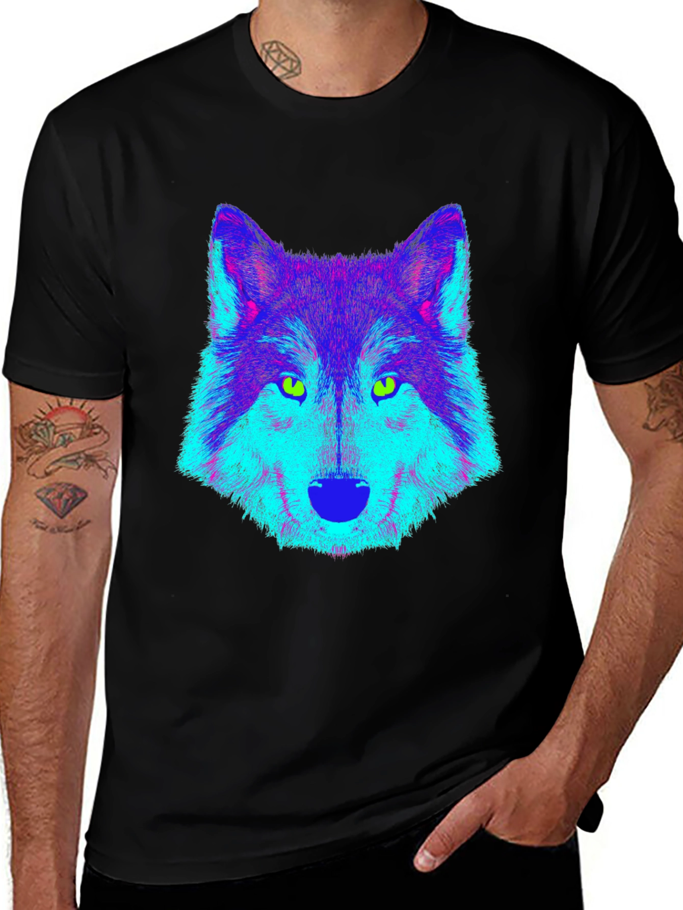 Variant 7 of Neon Wolf Graphic Tee - Men's Black T-Shirt