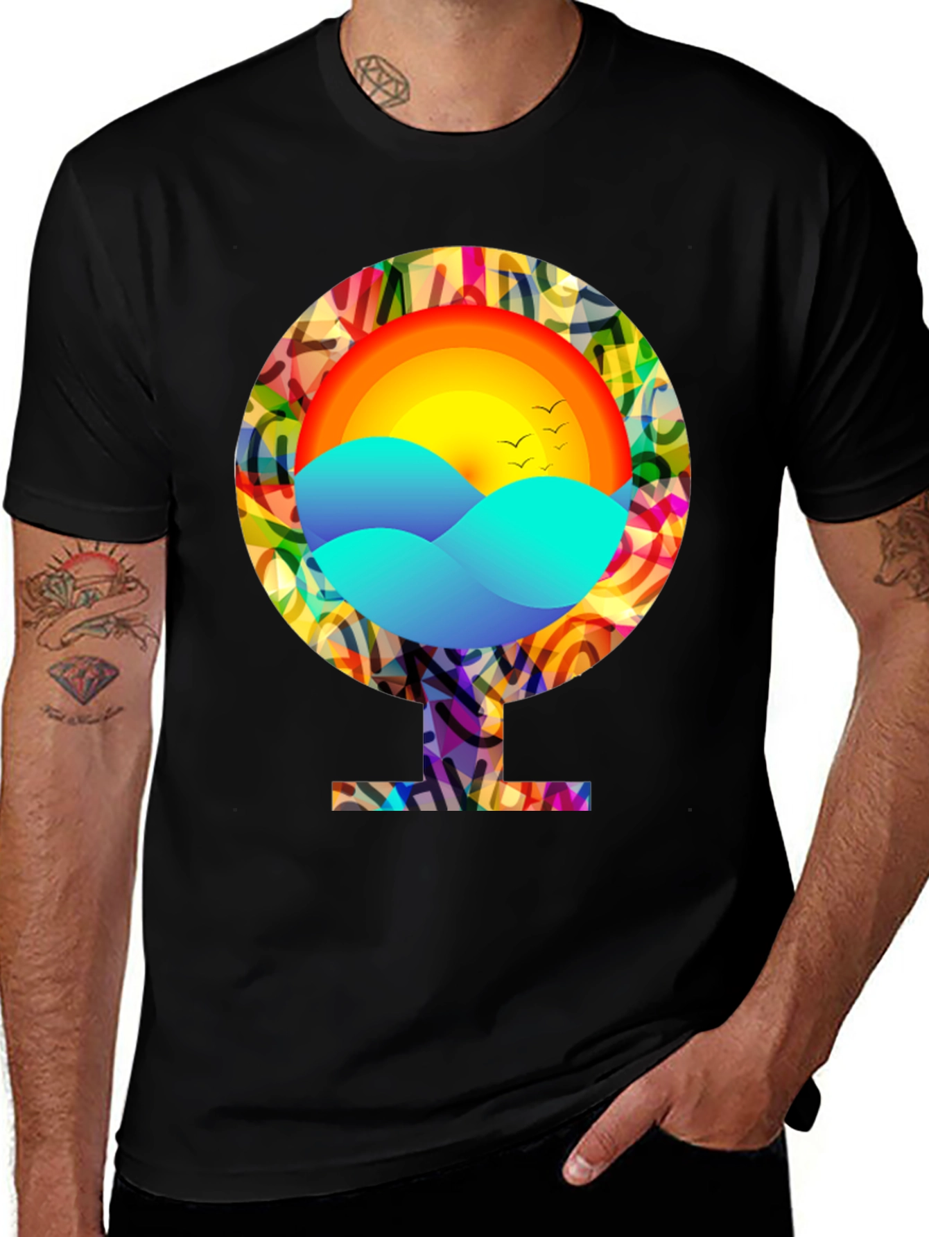Variant 3 of Abstract Sunset Graphic Tee - Black