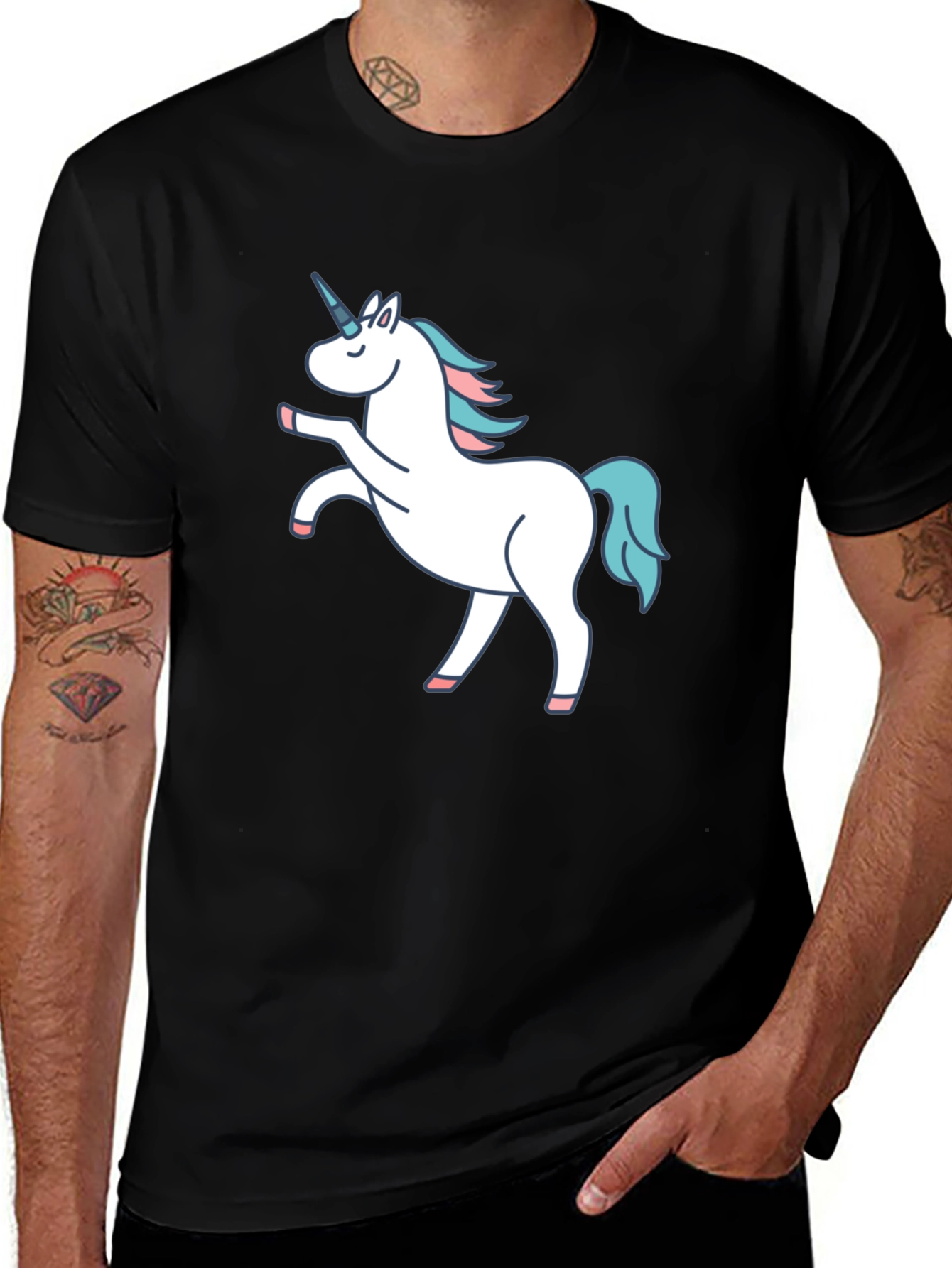 Variant 29 of Unicorn Graphic Print Black T-Shirt