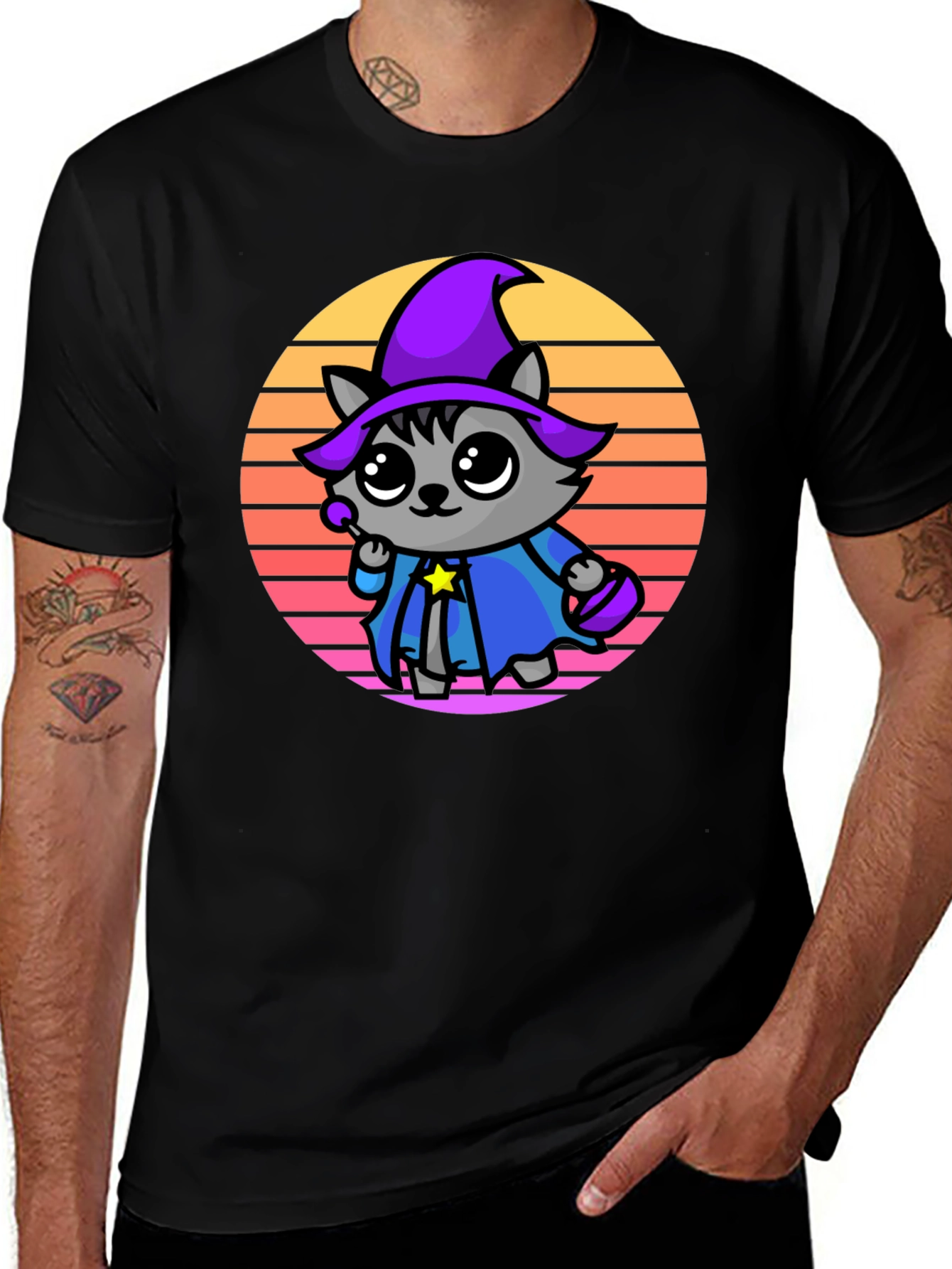 Variant 18 of Cute Cat Wizard Graphic T-Shirt