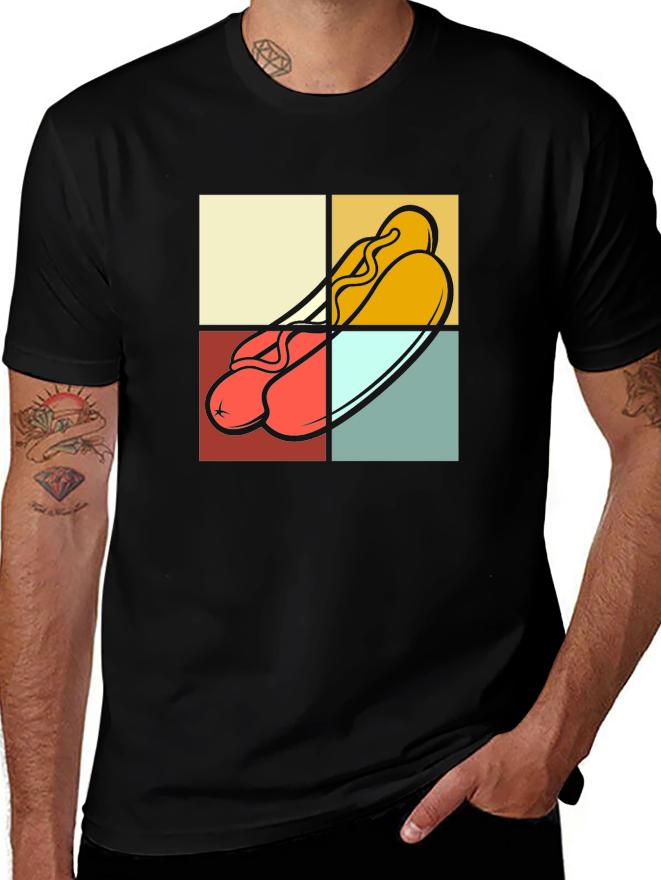 Variant 4 of Retro Hotdog Graphic T-Shirt - Black Cotton Tee