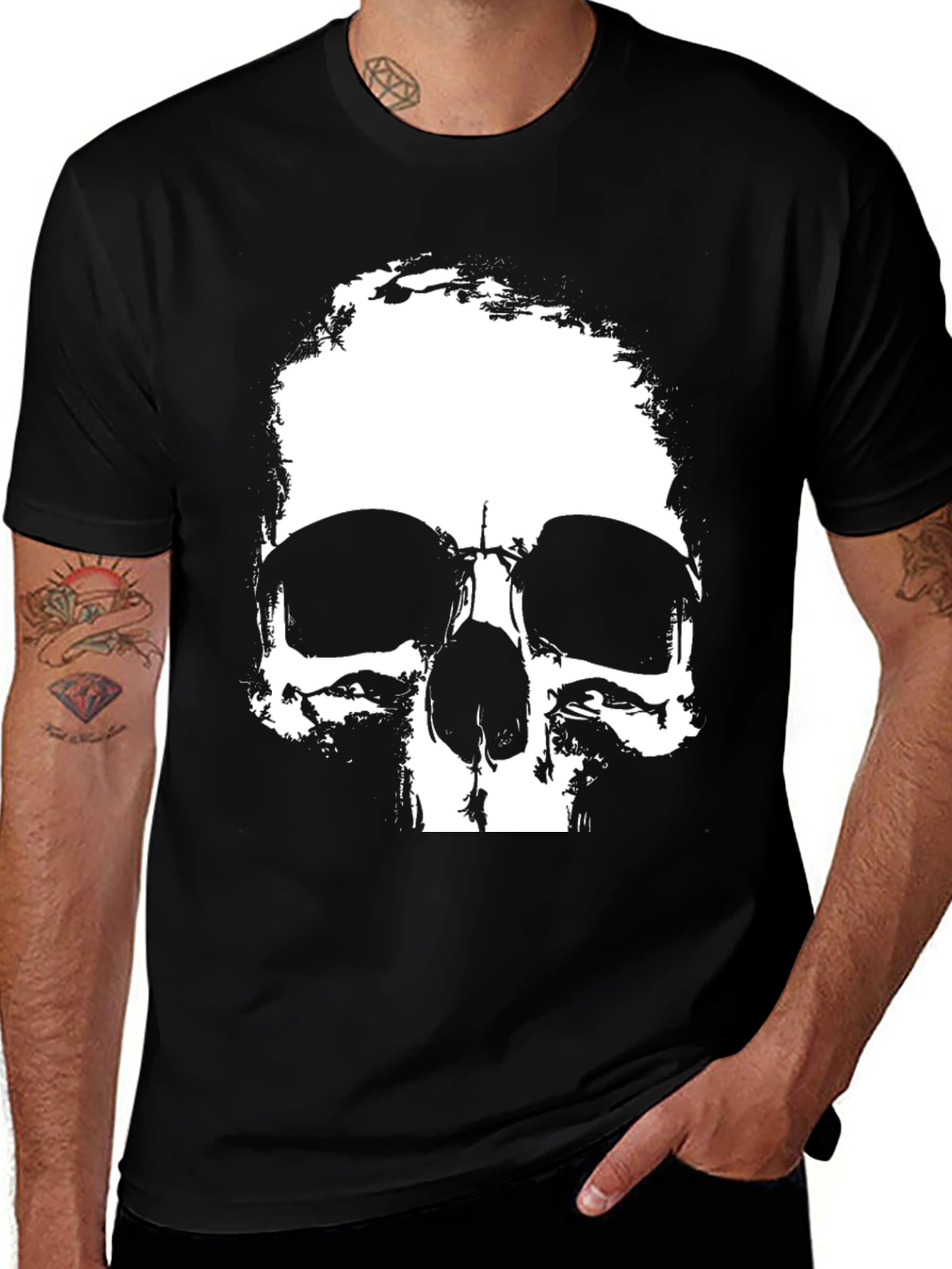 Black Skull Graphic Print Black T-Shirt main image