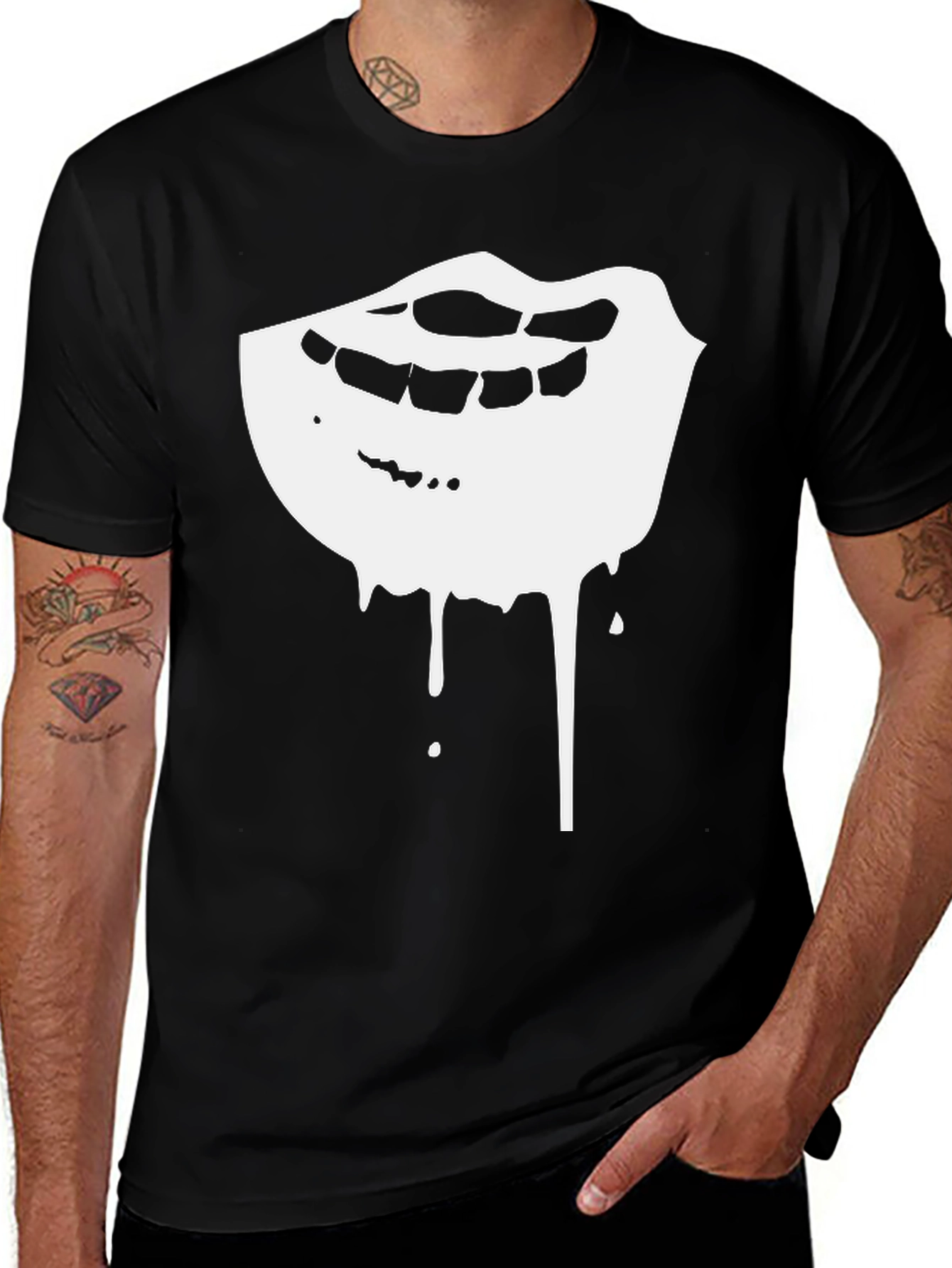 Variant 6 of Dripping Lips Graphic Tee - Black Cotton Comfort