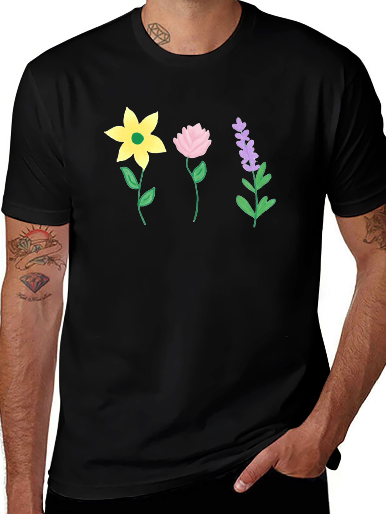 Variant 19 of Floral Print Black T-Shirt - Stylish Casual Wear