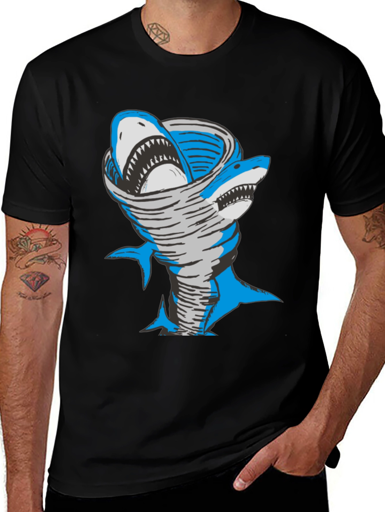 Variant 30 of Shark Tornado T-Shirt - Black Cotton Tee