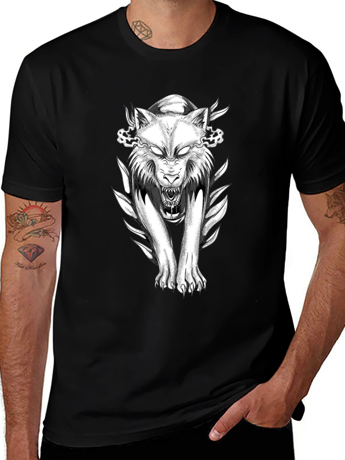 Variant 12 of Black T-Shirt with Wolf Graphic