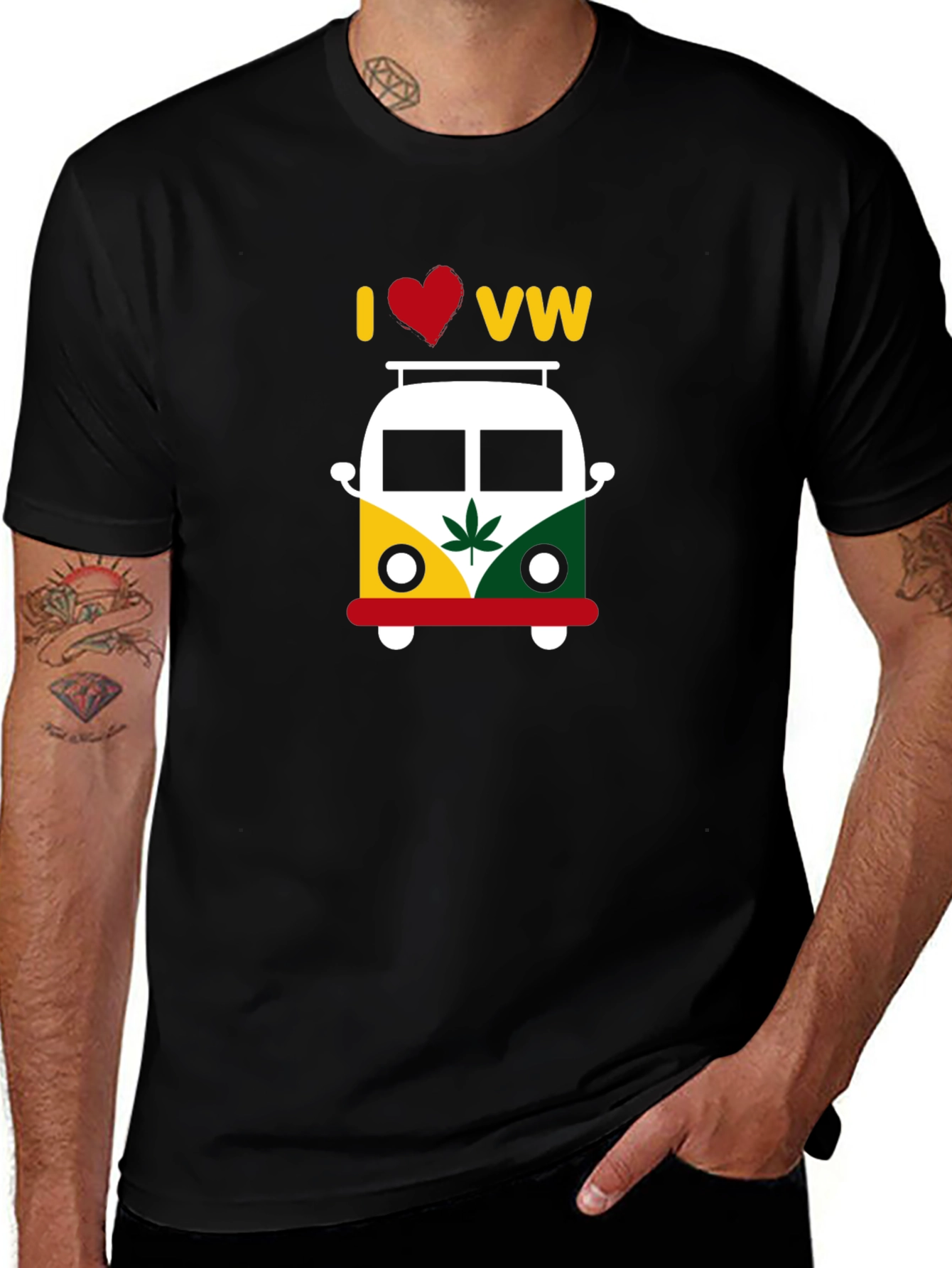 I Love VW T-Shirt - Rastafarian Style Bus Graphic