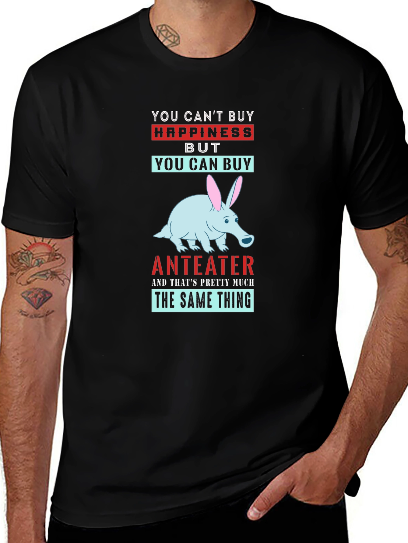 Black Anteater Happiness T-Shirt - Novelty Graphic Tee main image
