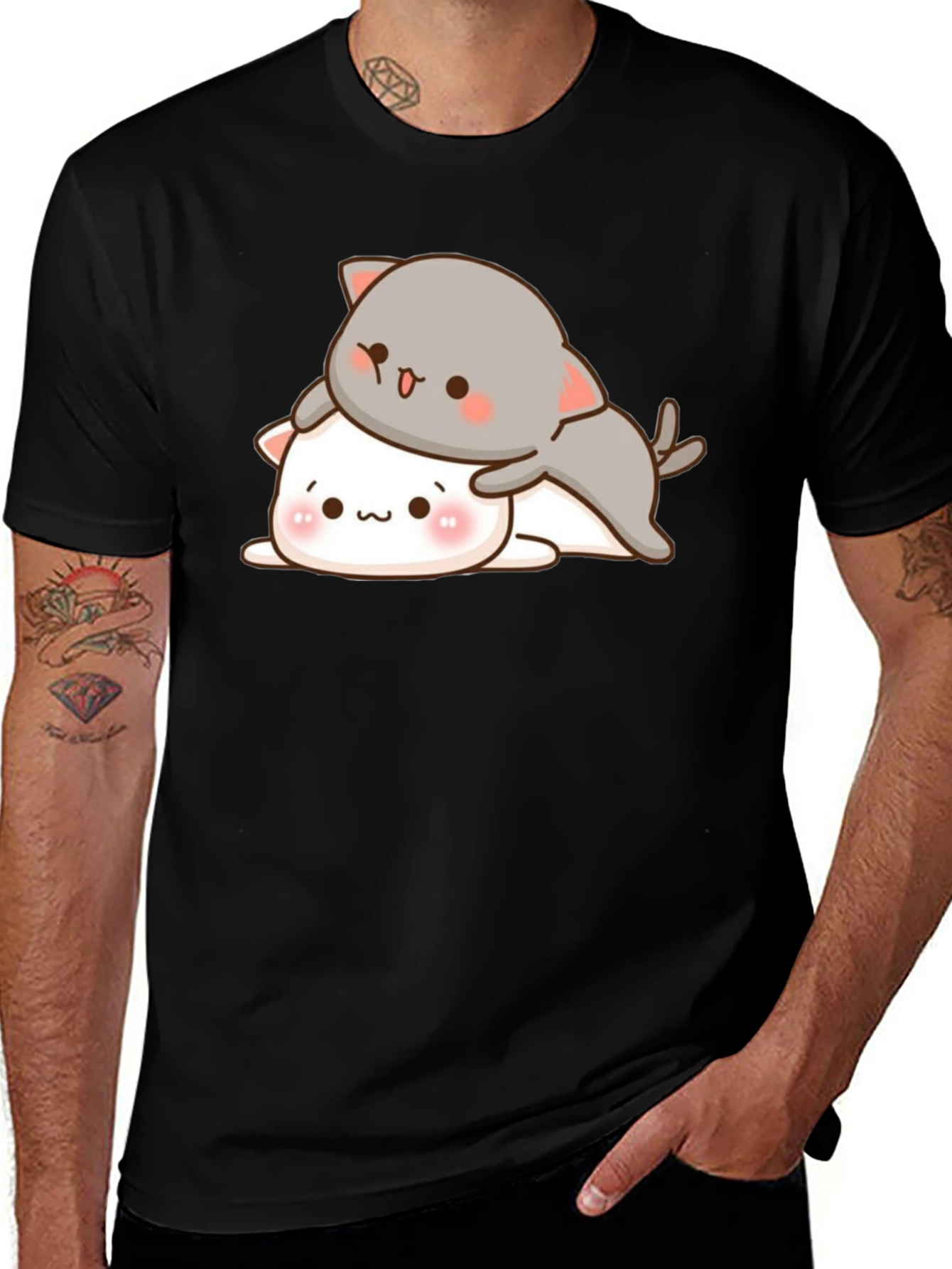 Variant 2 of Cute Cats Stacked Black T-Shirt