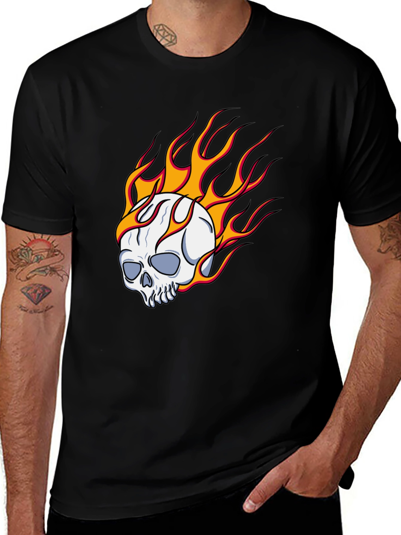 Variant 4 of Skull On Fire Graphic Tee - Bold Black T-Shirt