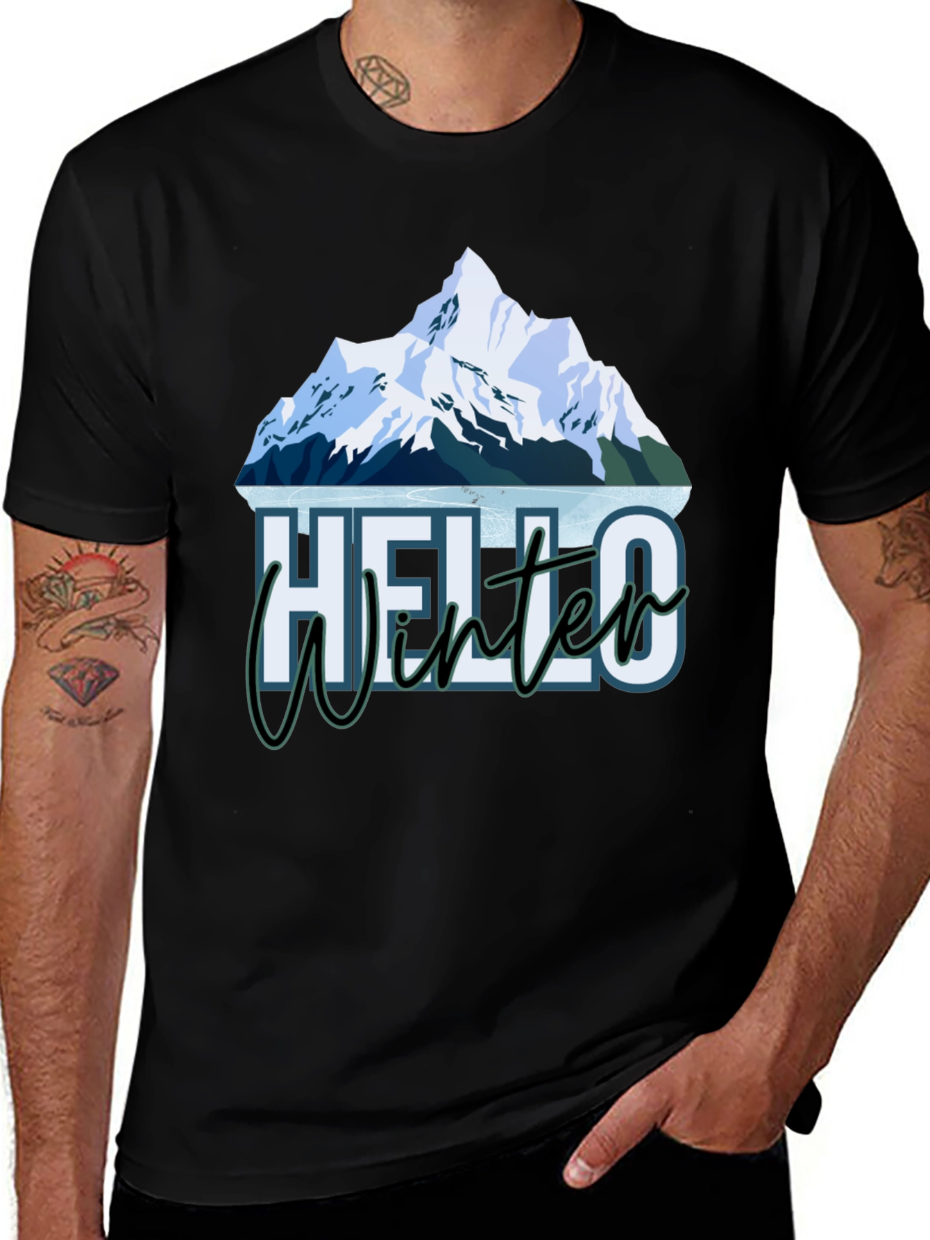 Variant 20 of Hello Winter Mountain Graphic Tee - Black
