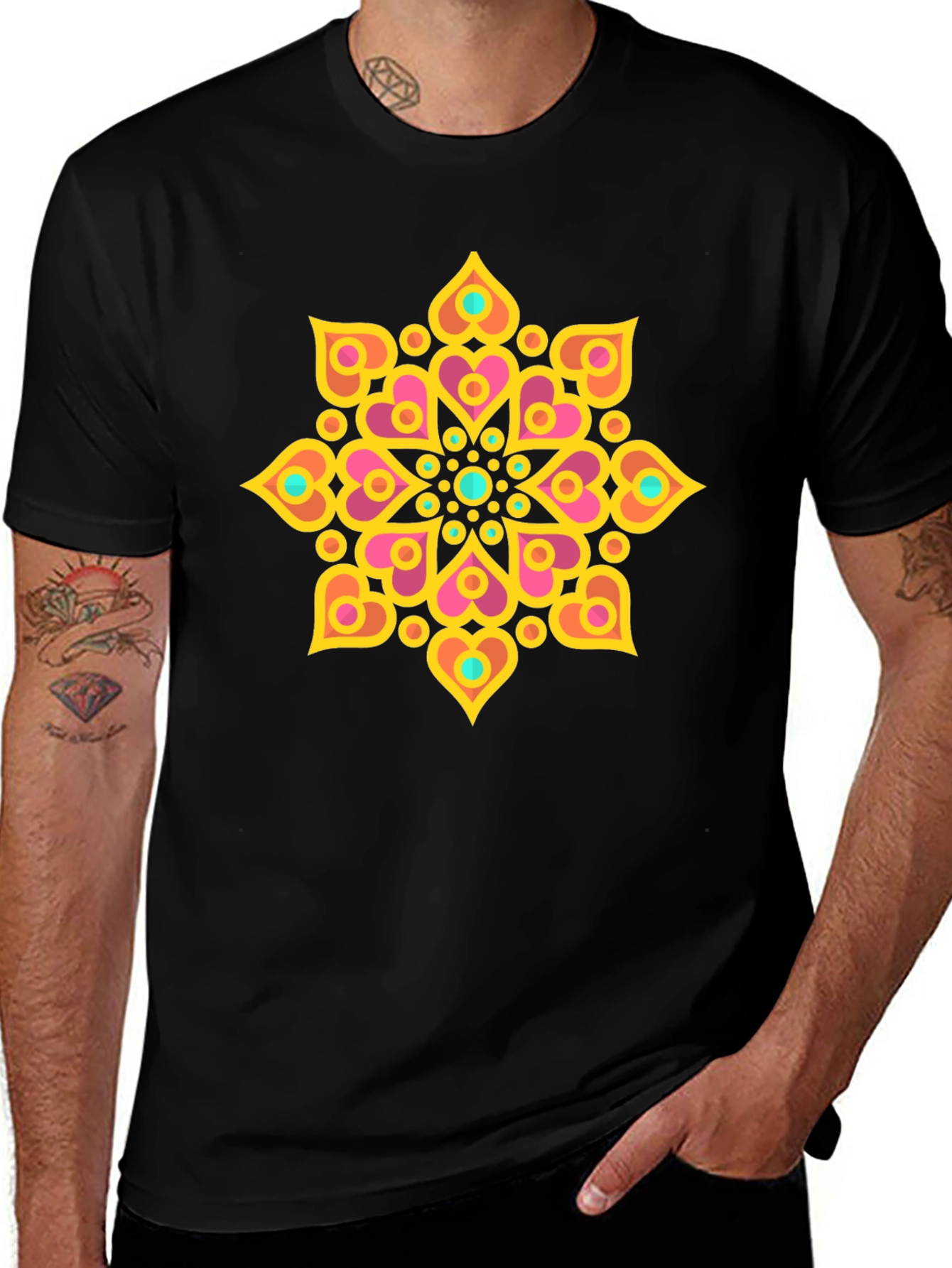 Variant 16 of Heart Mandala Graphic T-Shirt - Black
