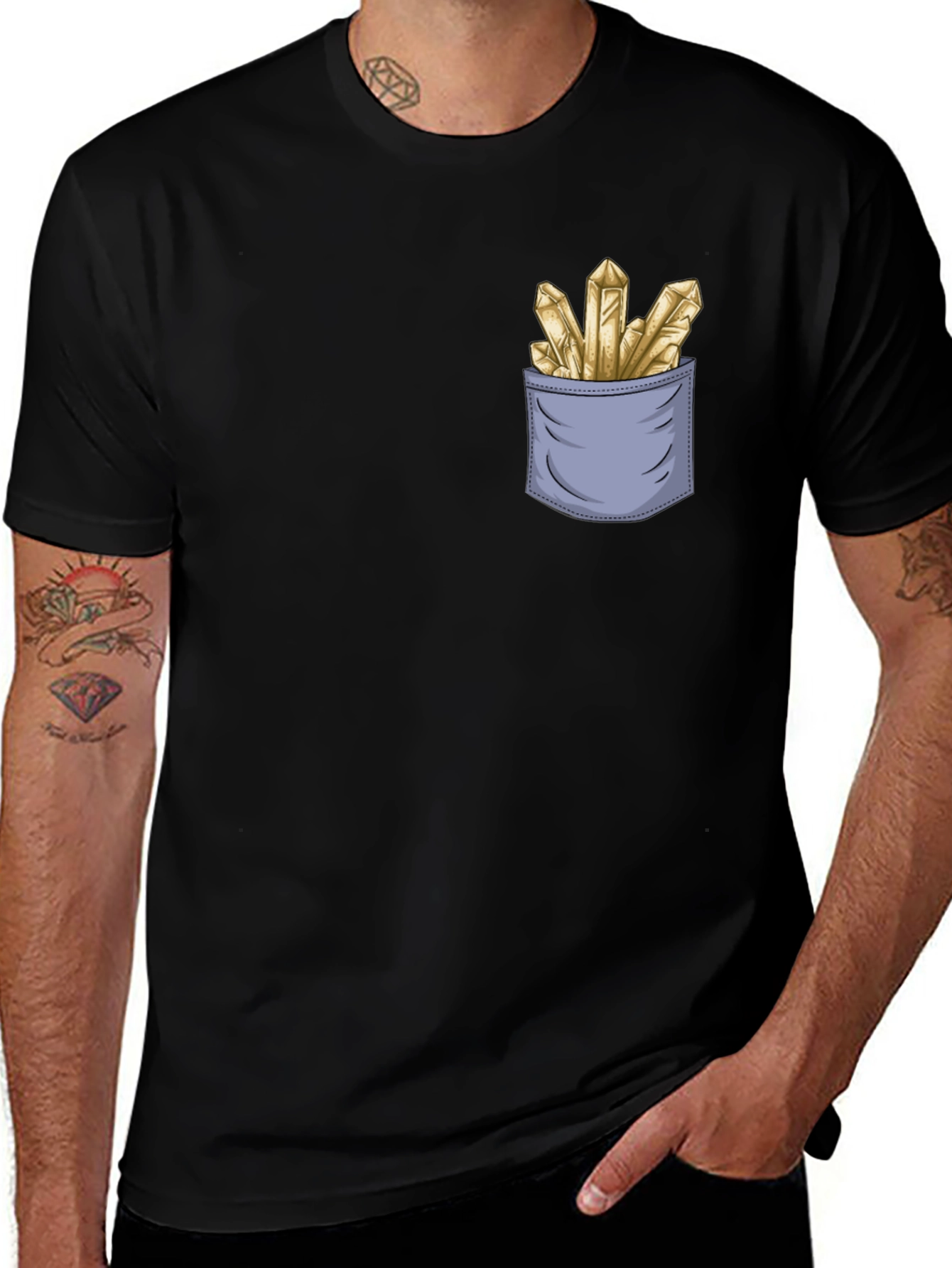 Variant 20 of Crystals in Pocket T-Shirt - Black Graphic Tee