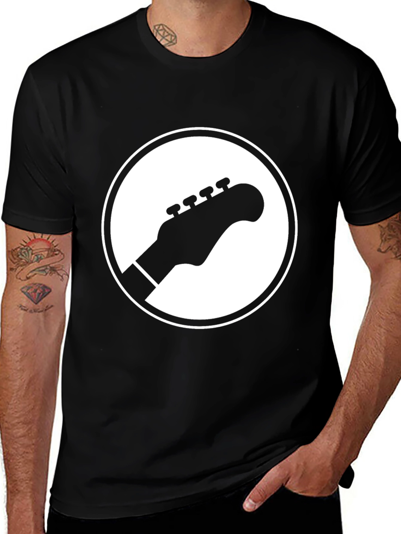 Variant 14 of Guitar Headstock Graphic Tee - Black Cotton Casual Shirt