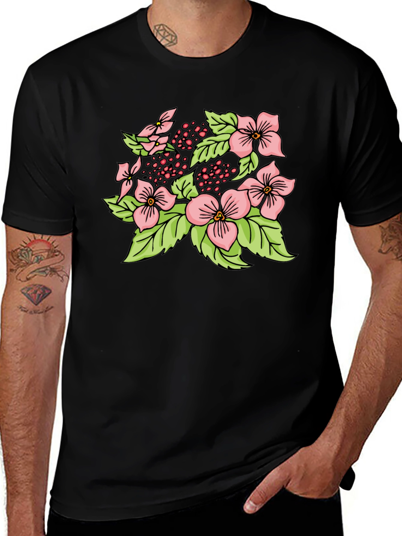 Variant 3 of Floral Print Black T-Shirt