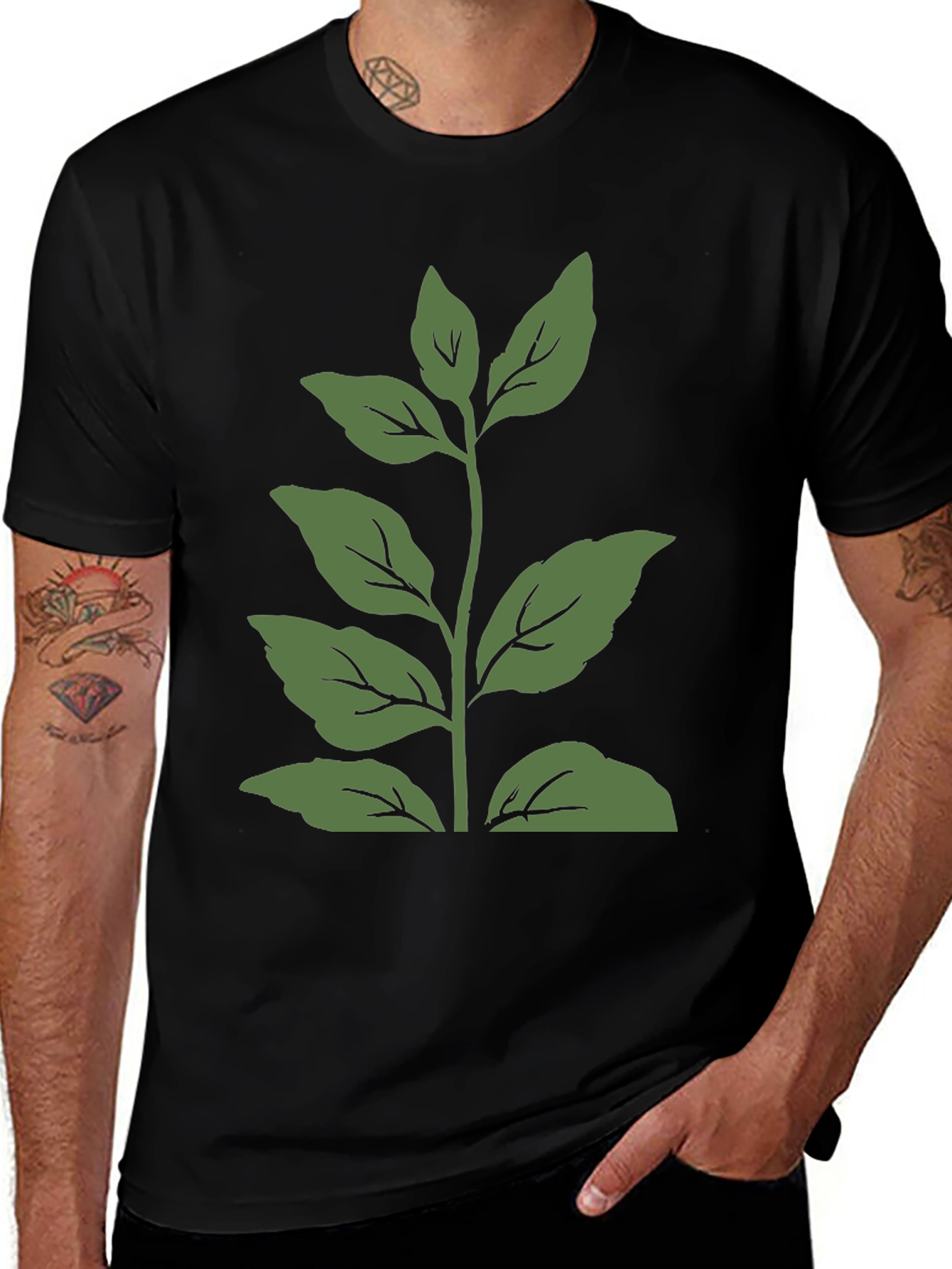 Variant 18 of Botanical Leaf Graphic Tee - Black