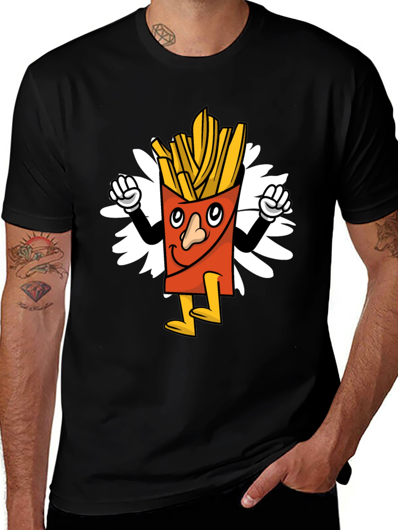 Variant 15 of Cartoon Fries Graphic Tee - Black Casual T-Shirt