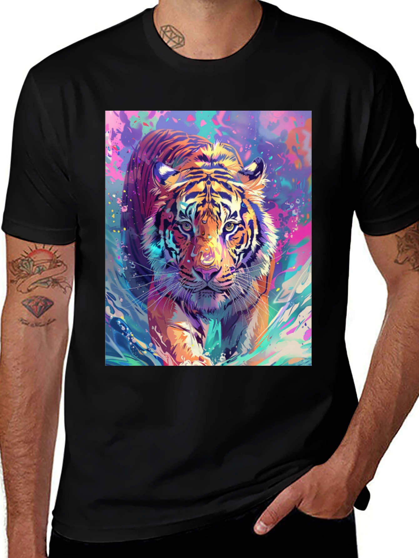 Variant 4 of Vibrant Tiger Graphic Black T-Shirt