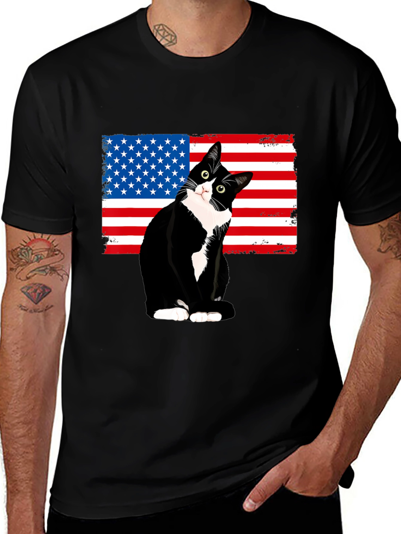 Variant 7 of Patriotic Cat USA Flag T-Shirt - Black