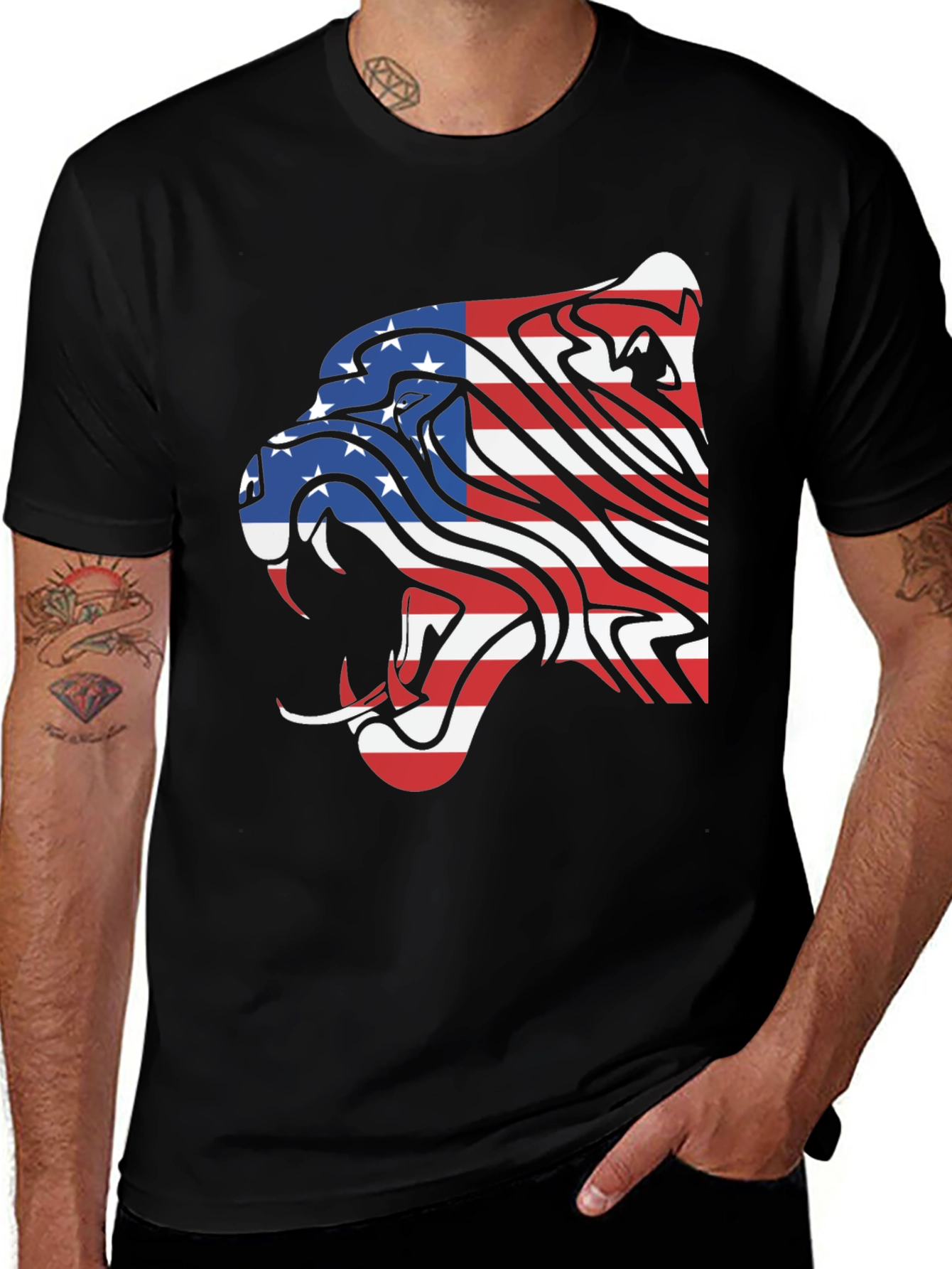 Variant 14 of American Flag Lion Graphic Tee