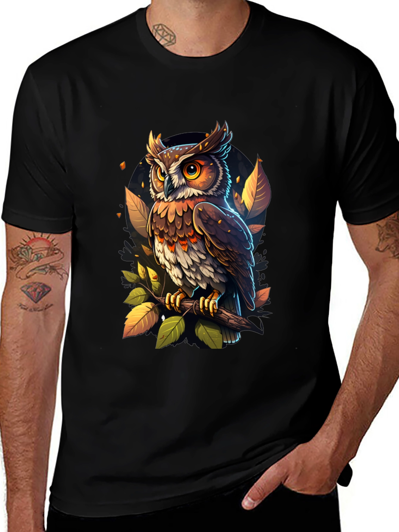 Variant 17 of Owl on Branch Graphic Tee - Stylish Bird Lover Shirt