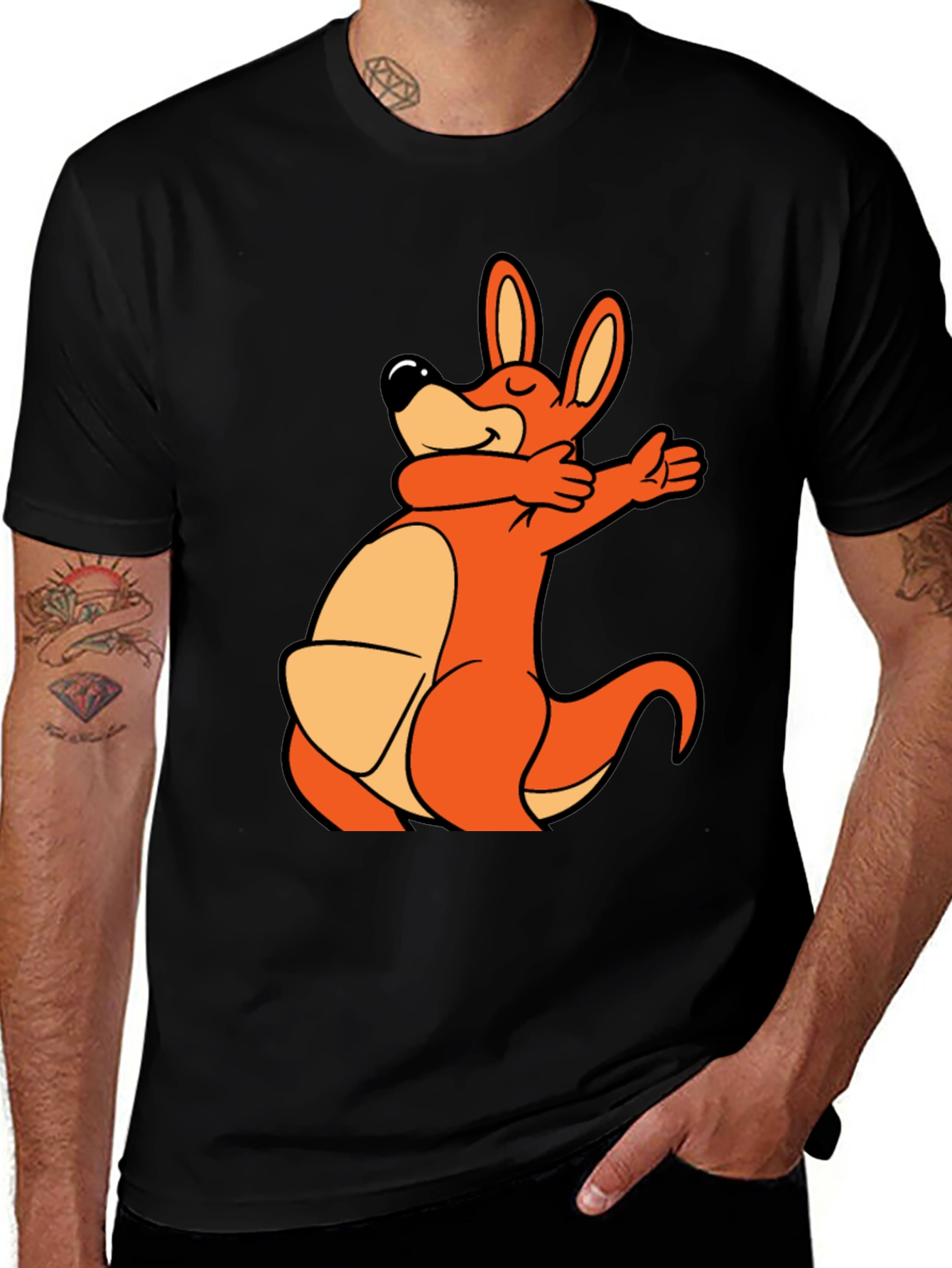 Black Dabbing Kangaroo Black T-Shirt main image
