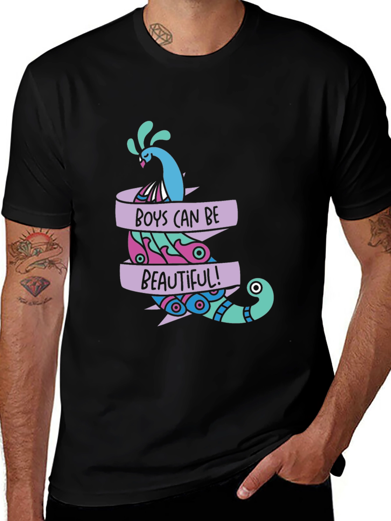 Variant 23 of Boys Can Be Beautiful Peacock Graphic Tee