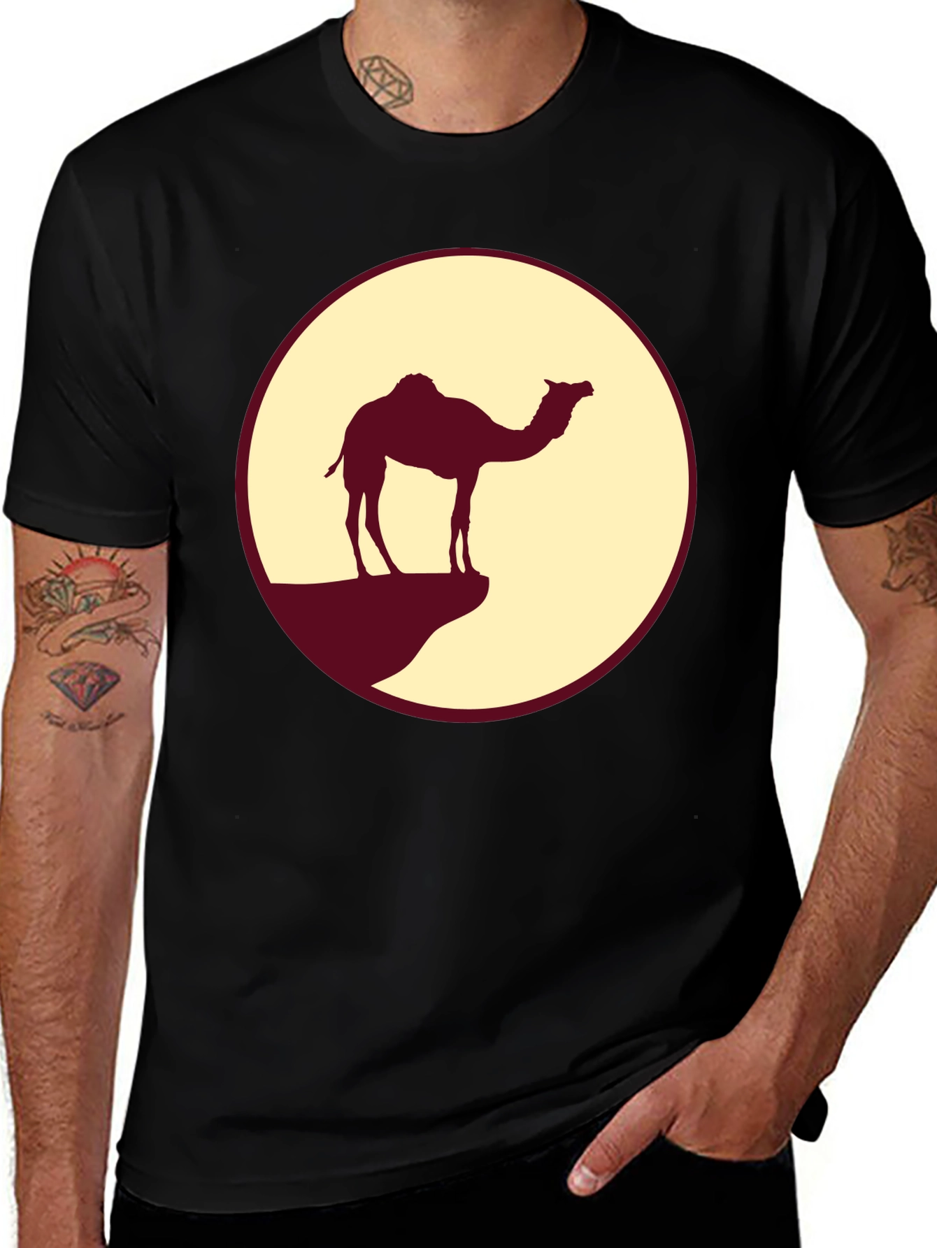 Variant 30 of Camel Silhouette Graphic Tee - Men's Black T-Shirt