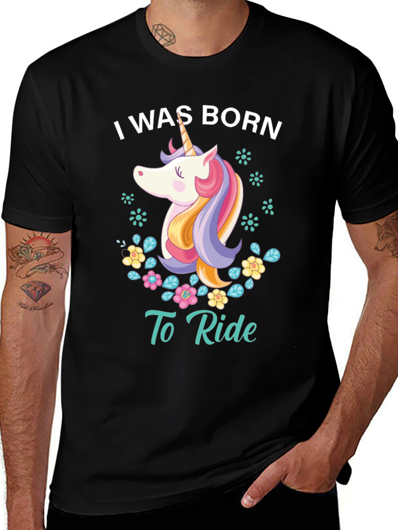 Variant 11 of I Was Born To Ride Unicorn Graphic Tee - Black