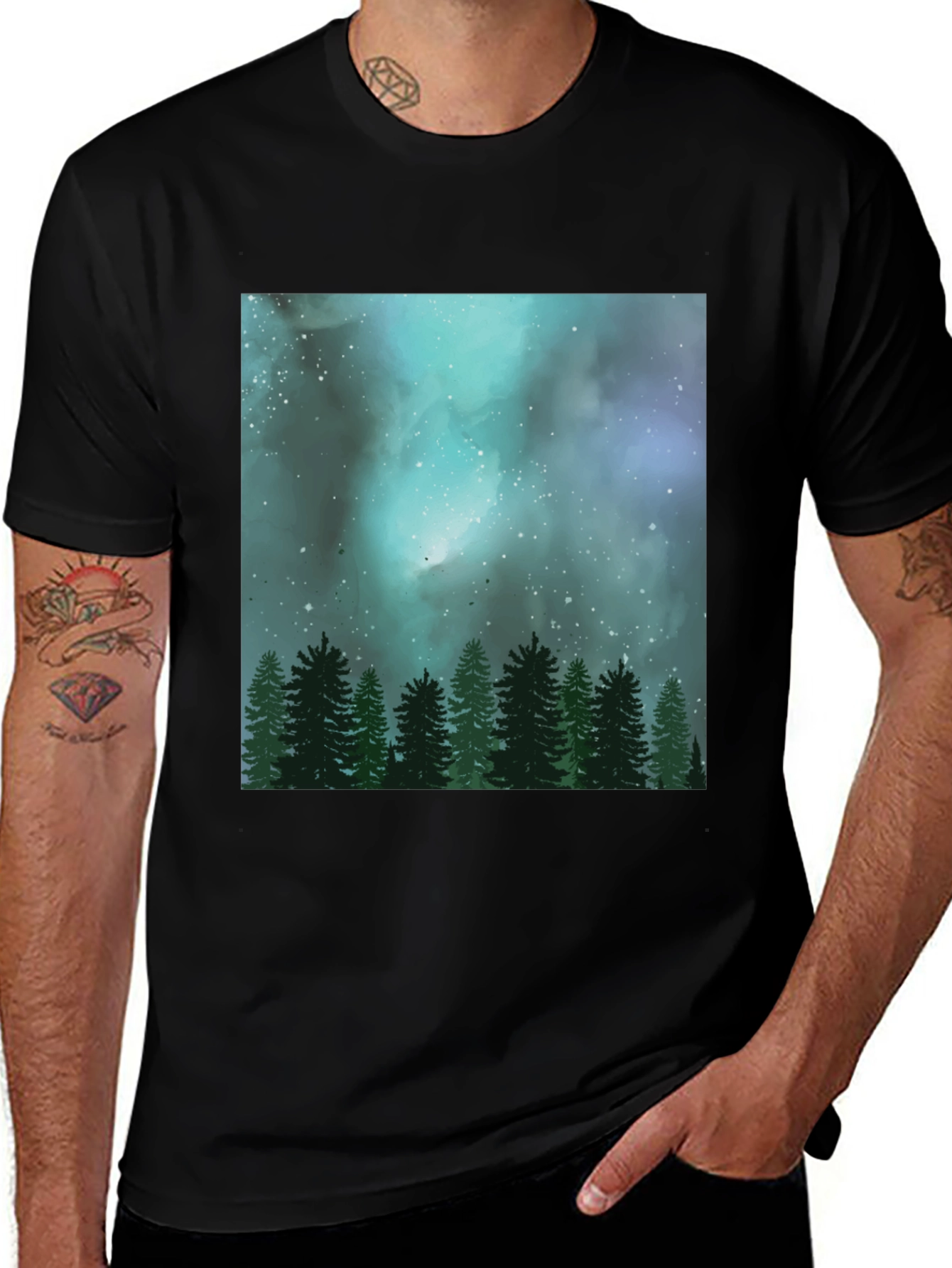 Variant 14 of Night Sky Forest Graphic Tee