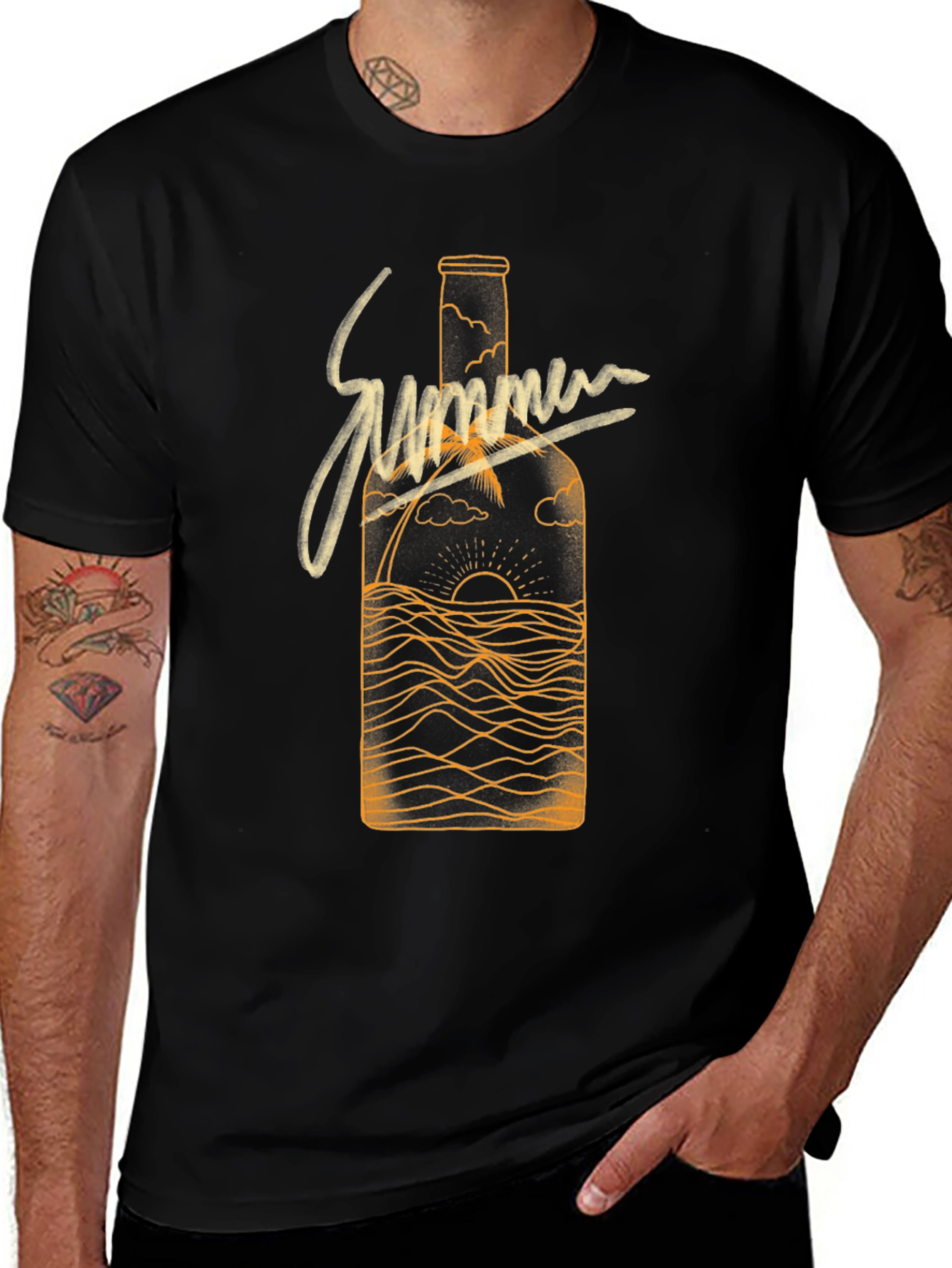 Variant 5 of Summer Ocean in a Bottle Graphic Tee - Men's Black T-Shirt