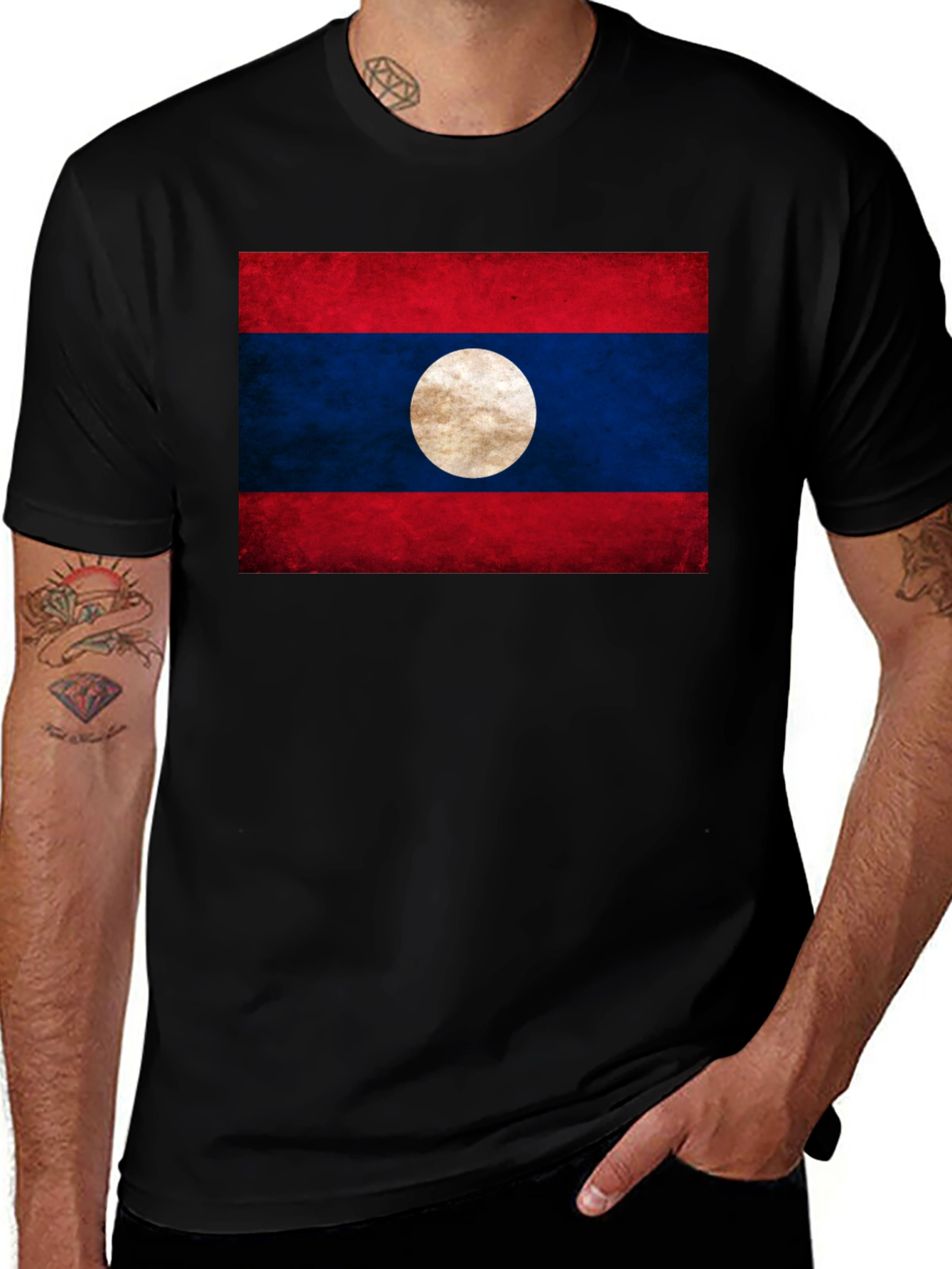 Variant 21 of Laos Flag T-Shirt - Distressed Look